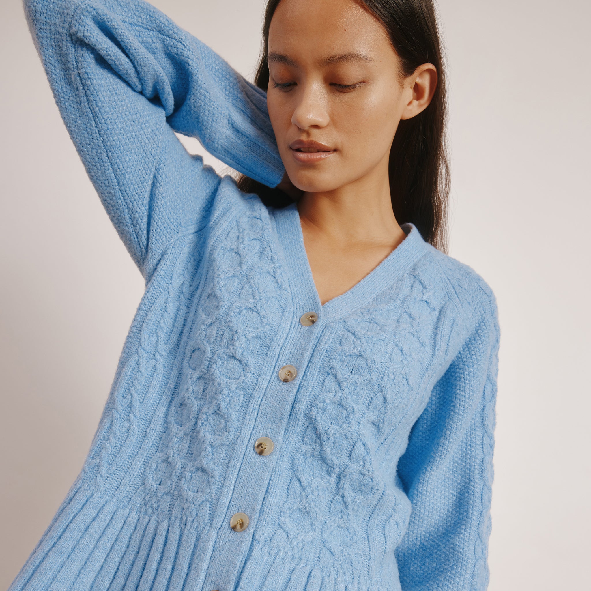 Blue Cable Peplum Cardigan