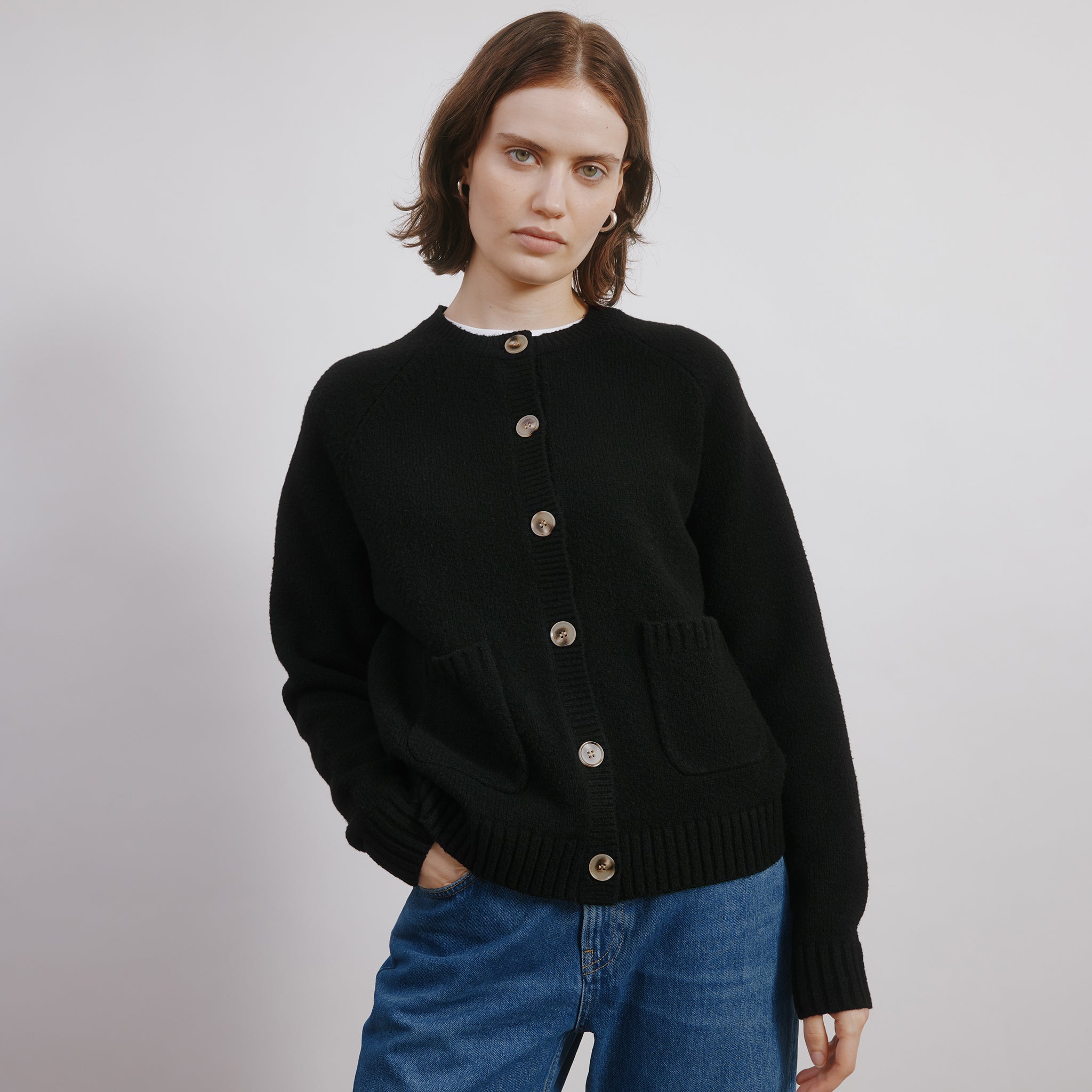 Cosy Pocket Crew Cardi Black