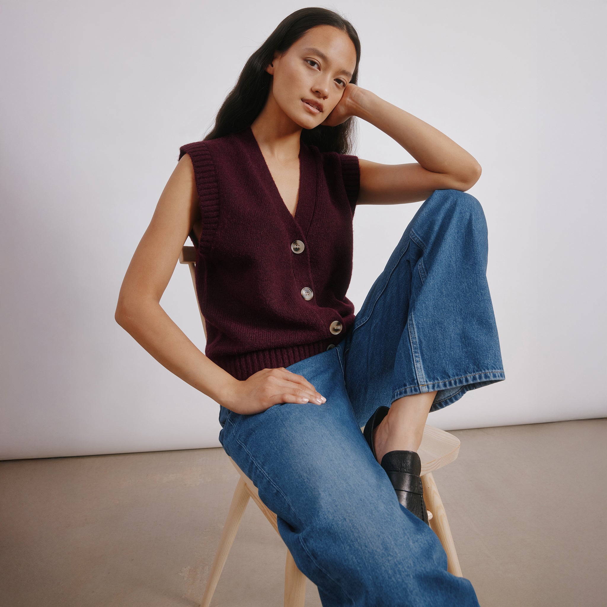 Cosy Button Tank Burgundy