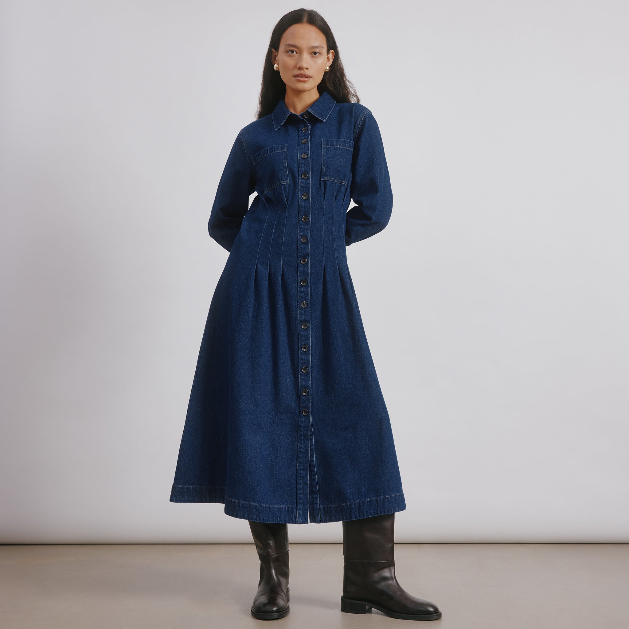 Denim Fitted Midi Dress