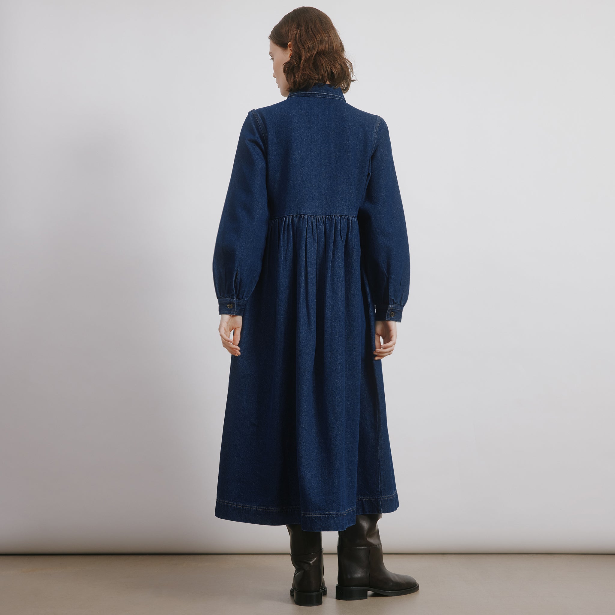 Denim Placket Midi Dress