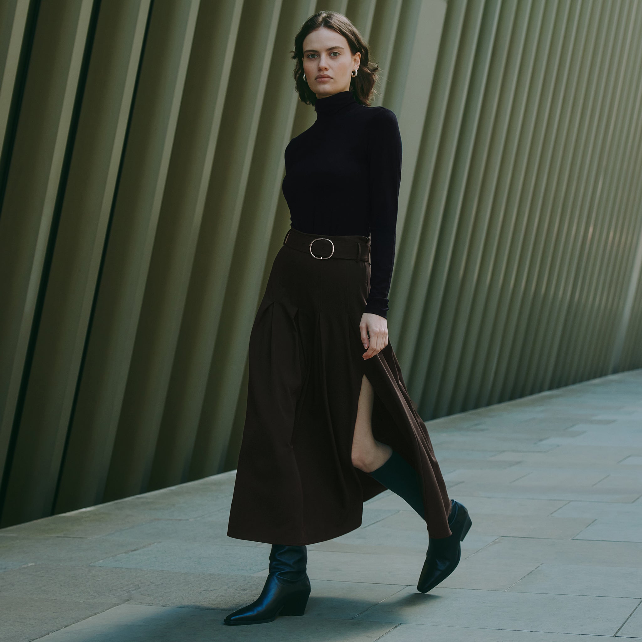 Chocolate Tailored Pleat Skirt