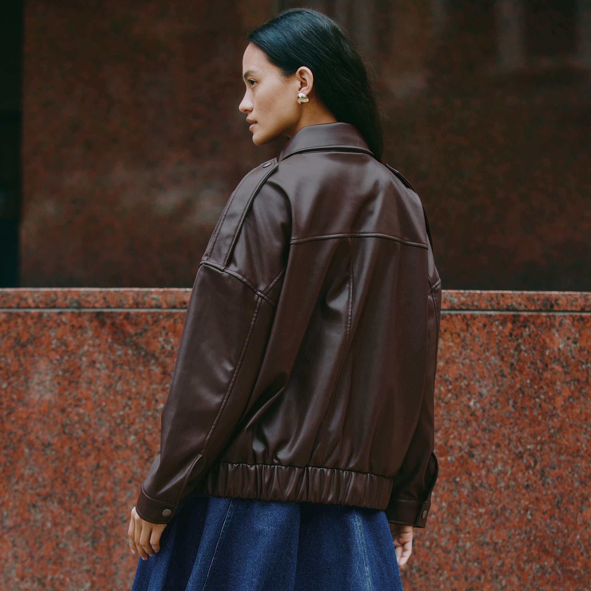 Chocolate Faux Leather Bomber