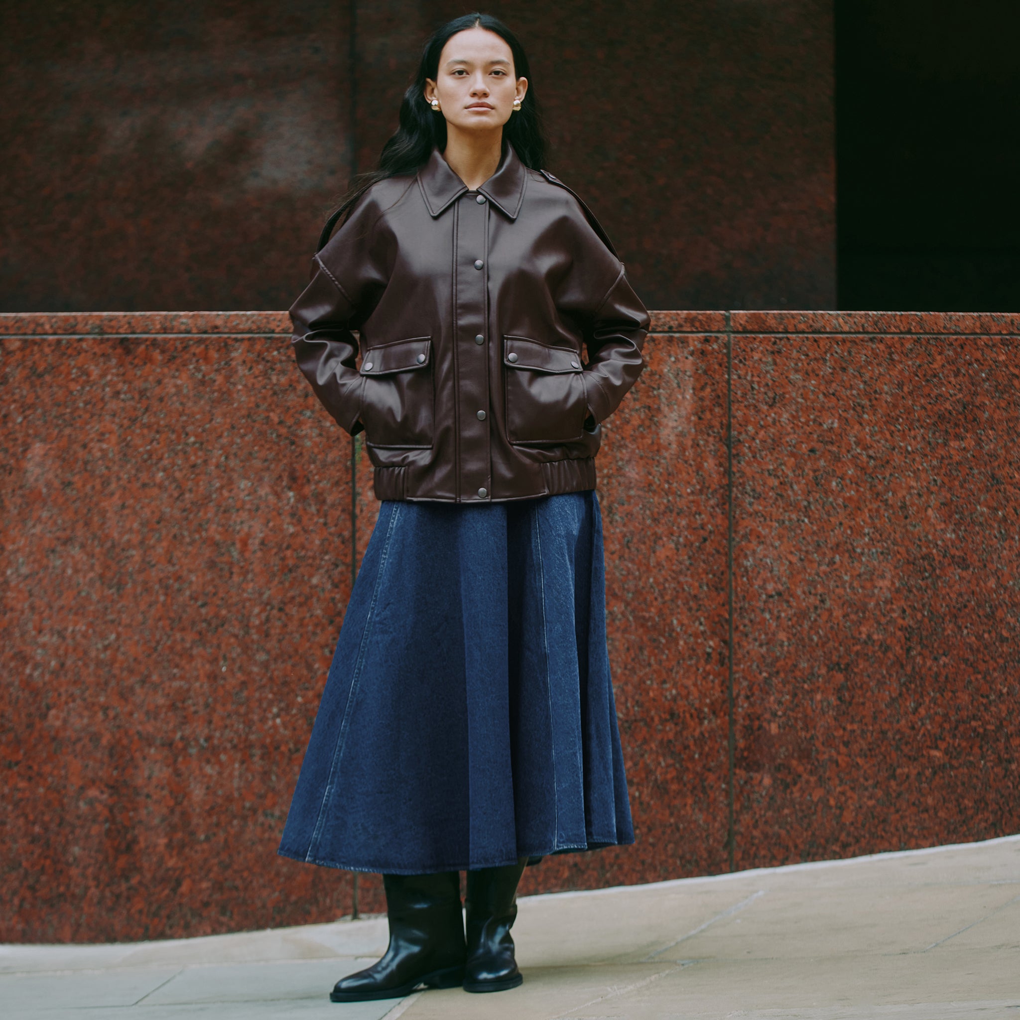 Chocolate Faux Leather Bomber