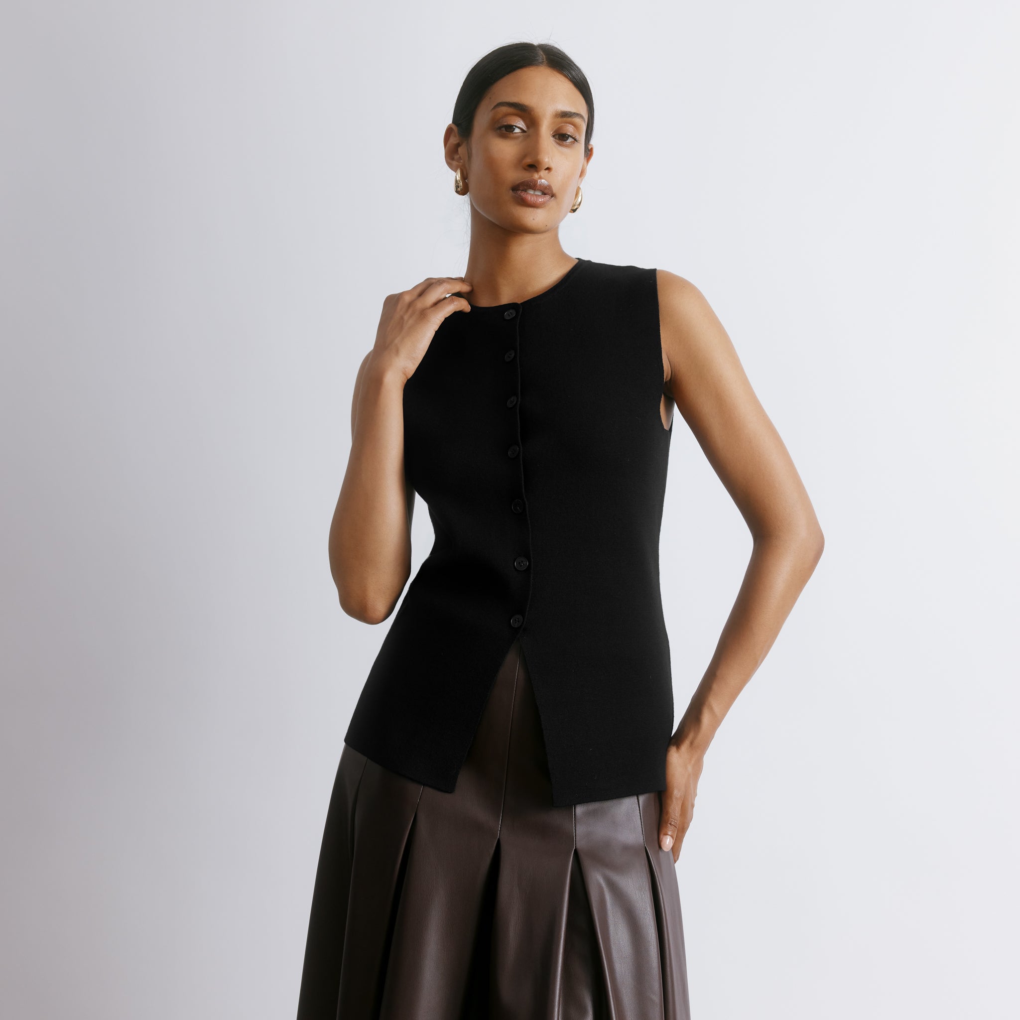 Black Longline Knitted Waistcoat