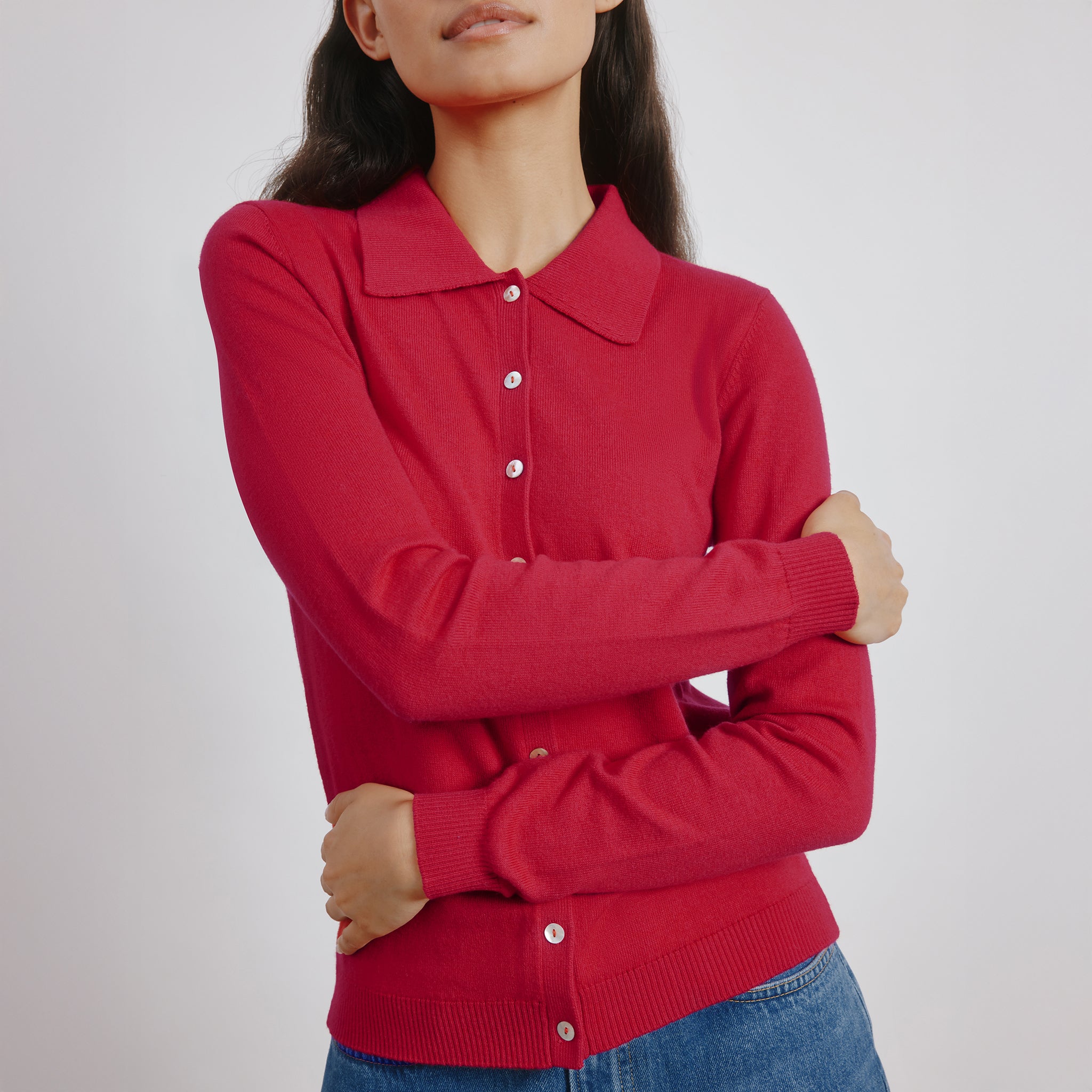 Red Fine Knit Polo Top