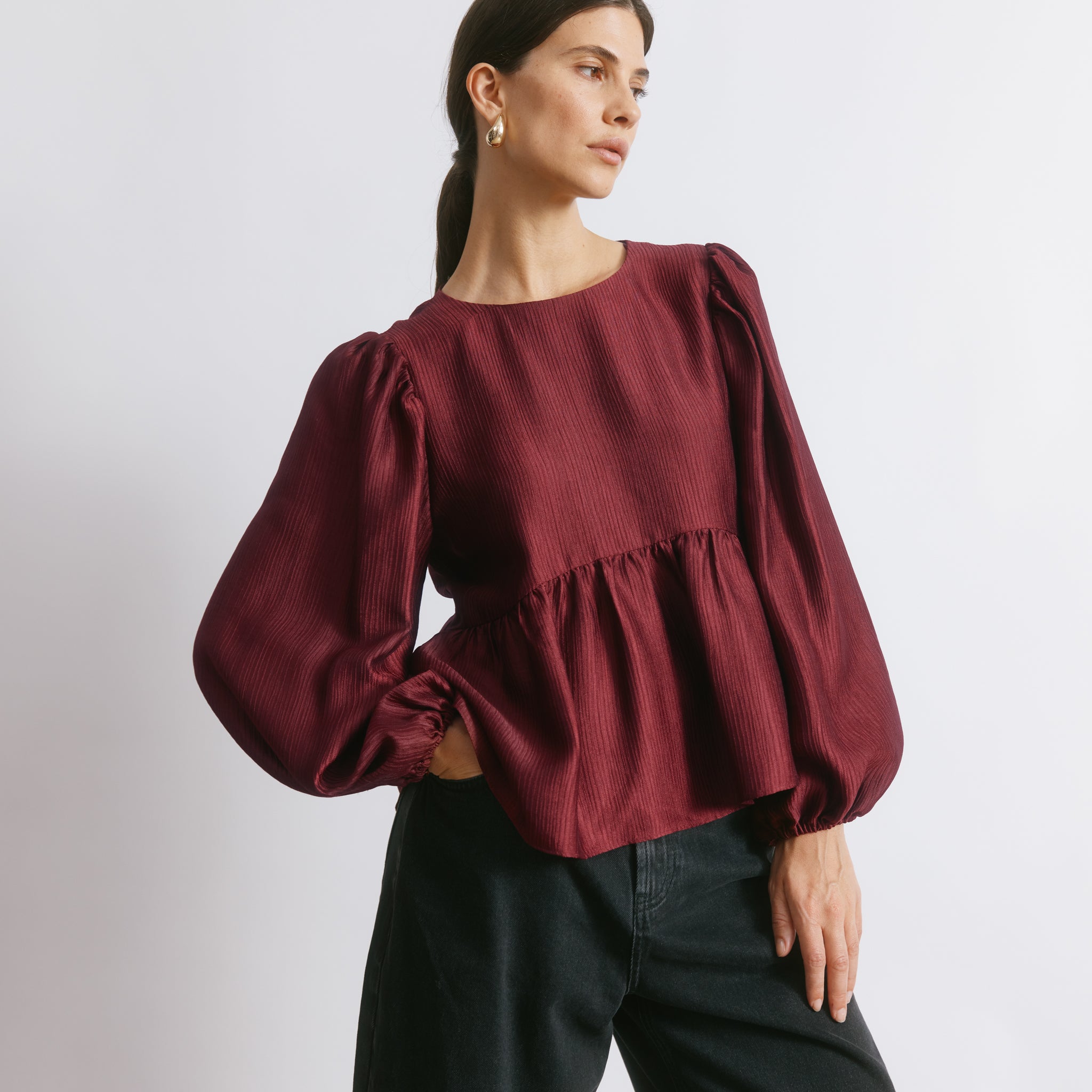 Burgundy Crinkle Satin Top