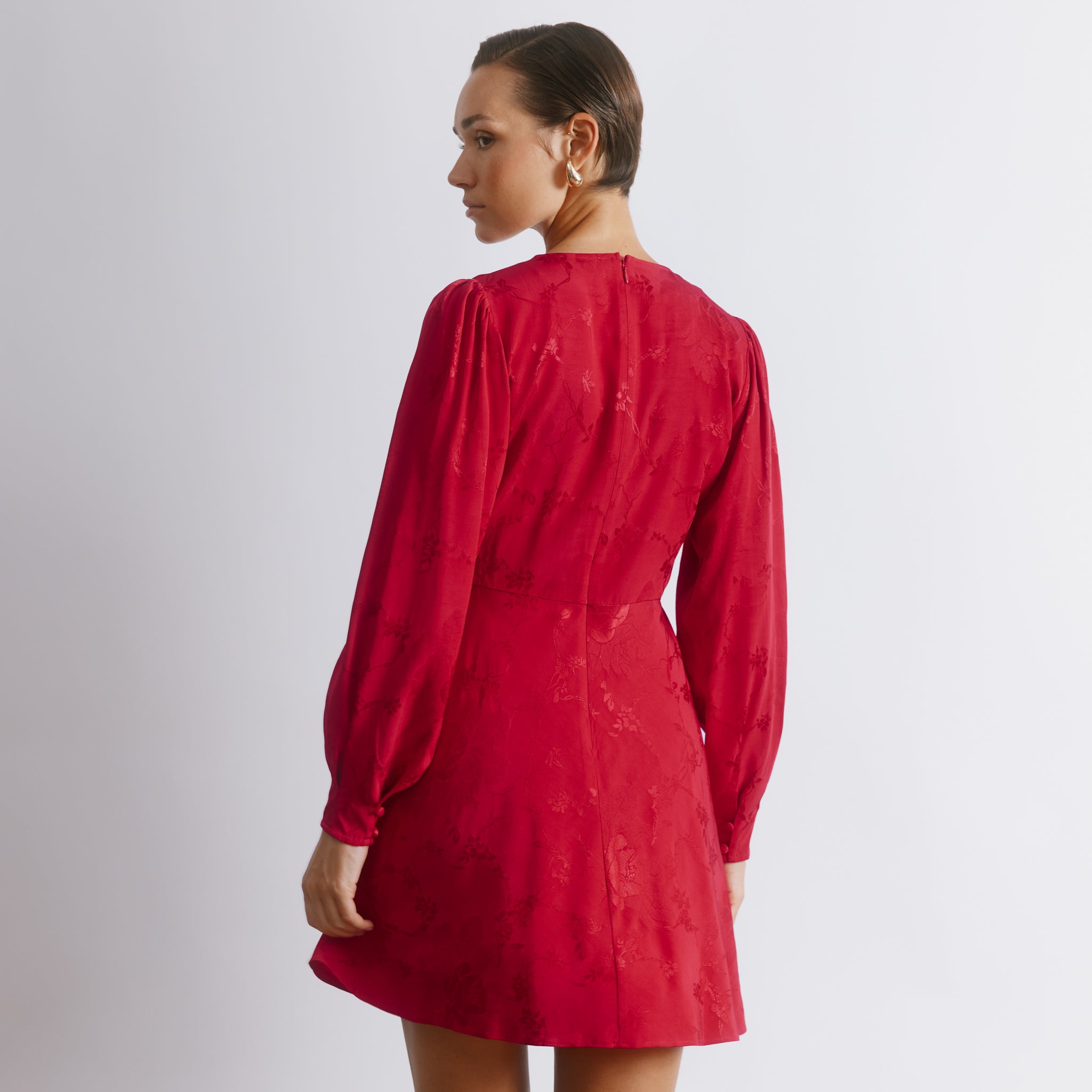 Red Jacquard Satin Short Dress