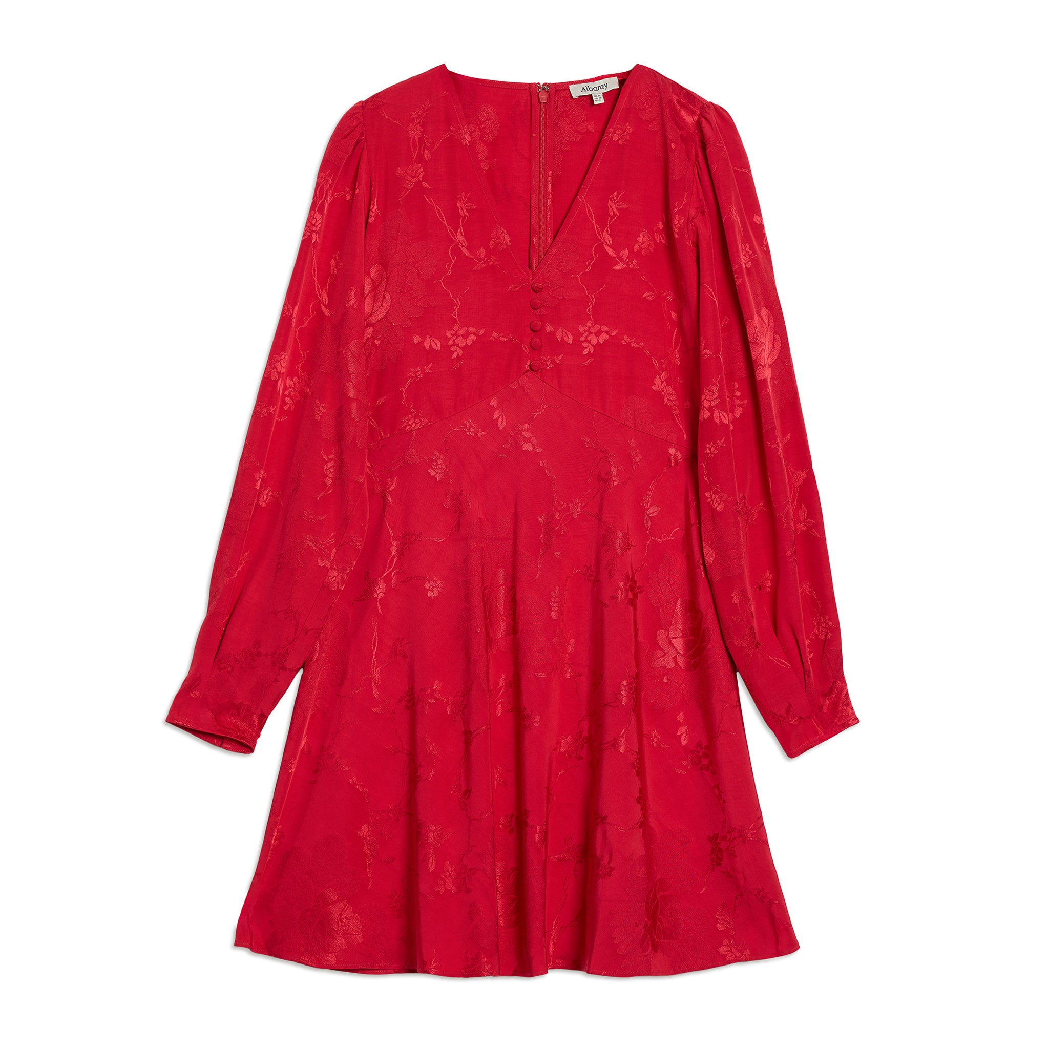 Red Jacquard Satin Short Dress