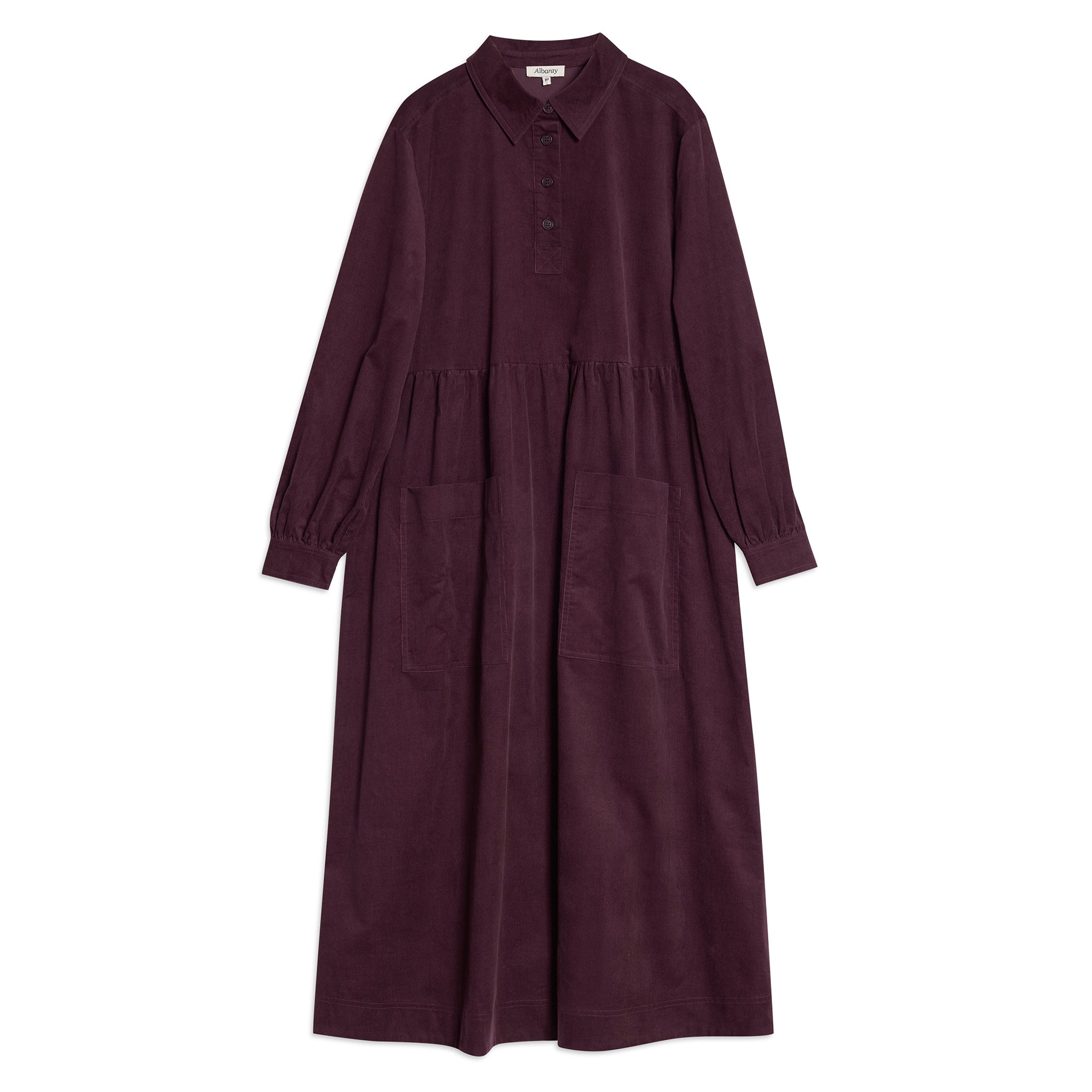 Burgundy Cord Placket Midi Dress
