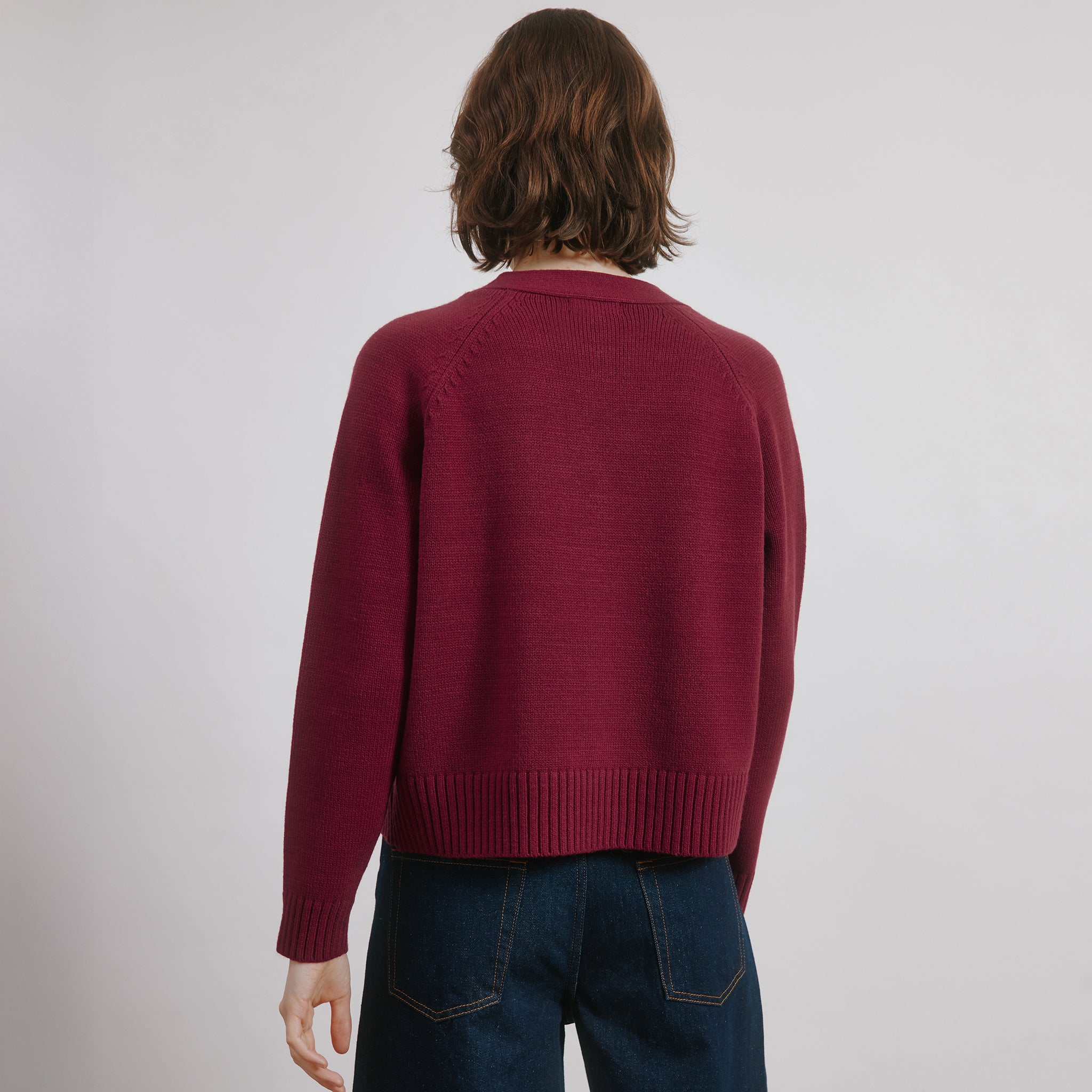 Dark Red Relaxed V Neck Cardi