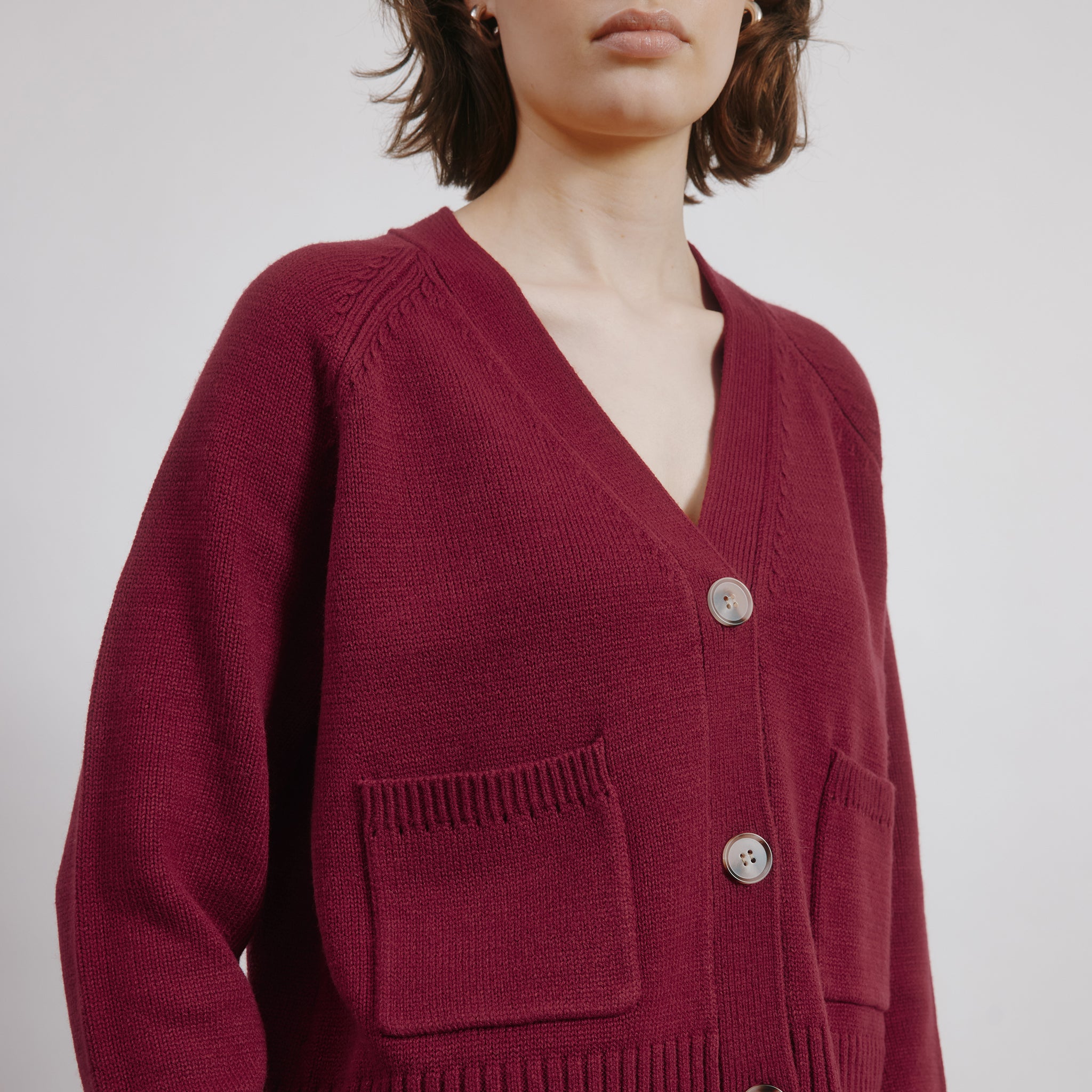 Dark Red Relaxed V Neck Cardi
