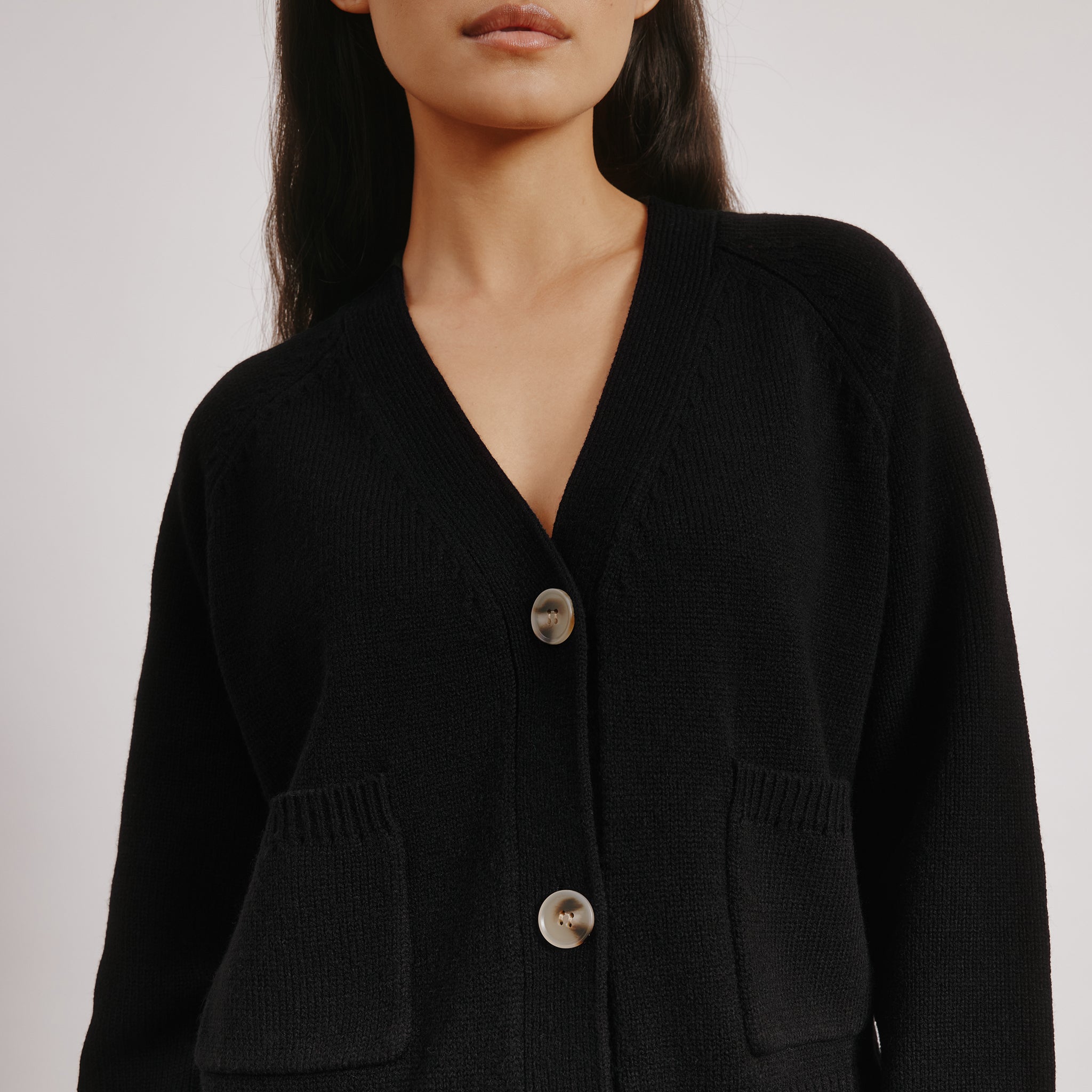Black Relaxed V Neck Cardi