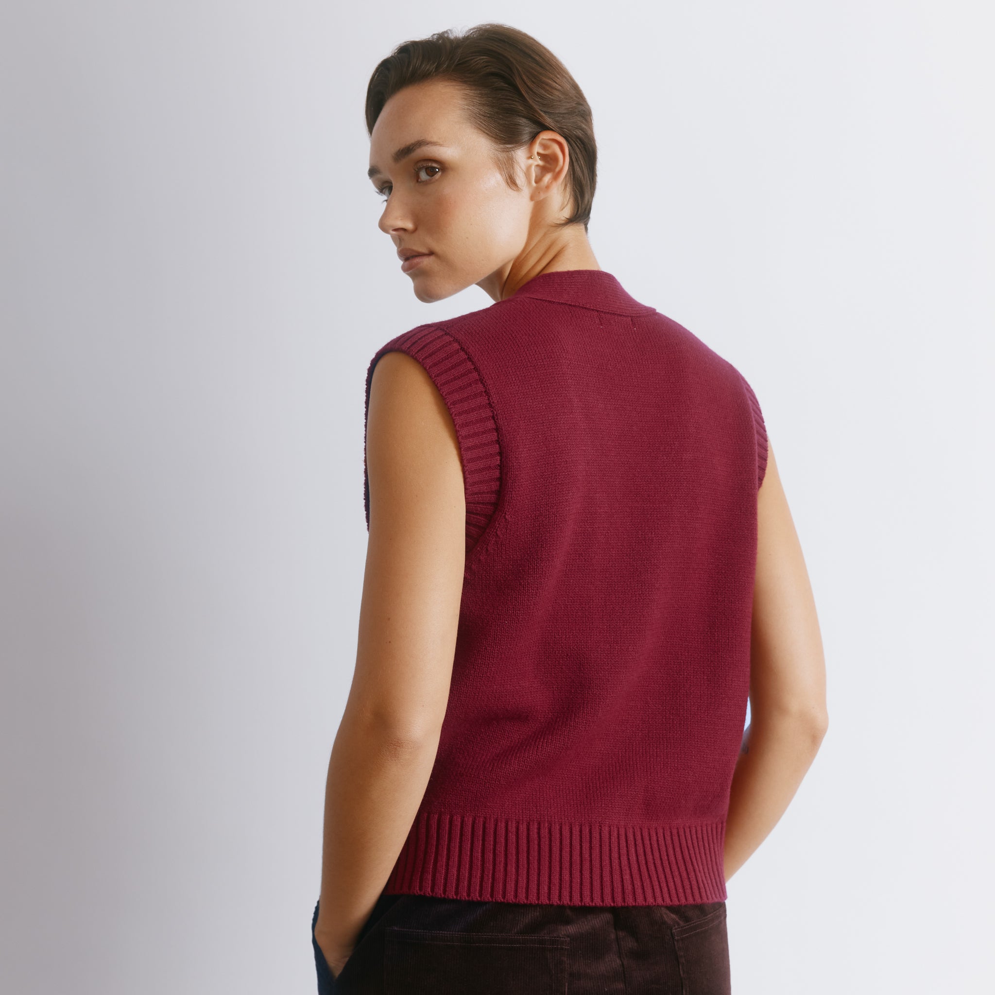 Dark Red Button V Neck Tank