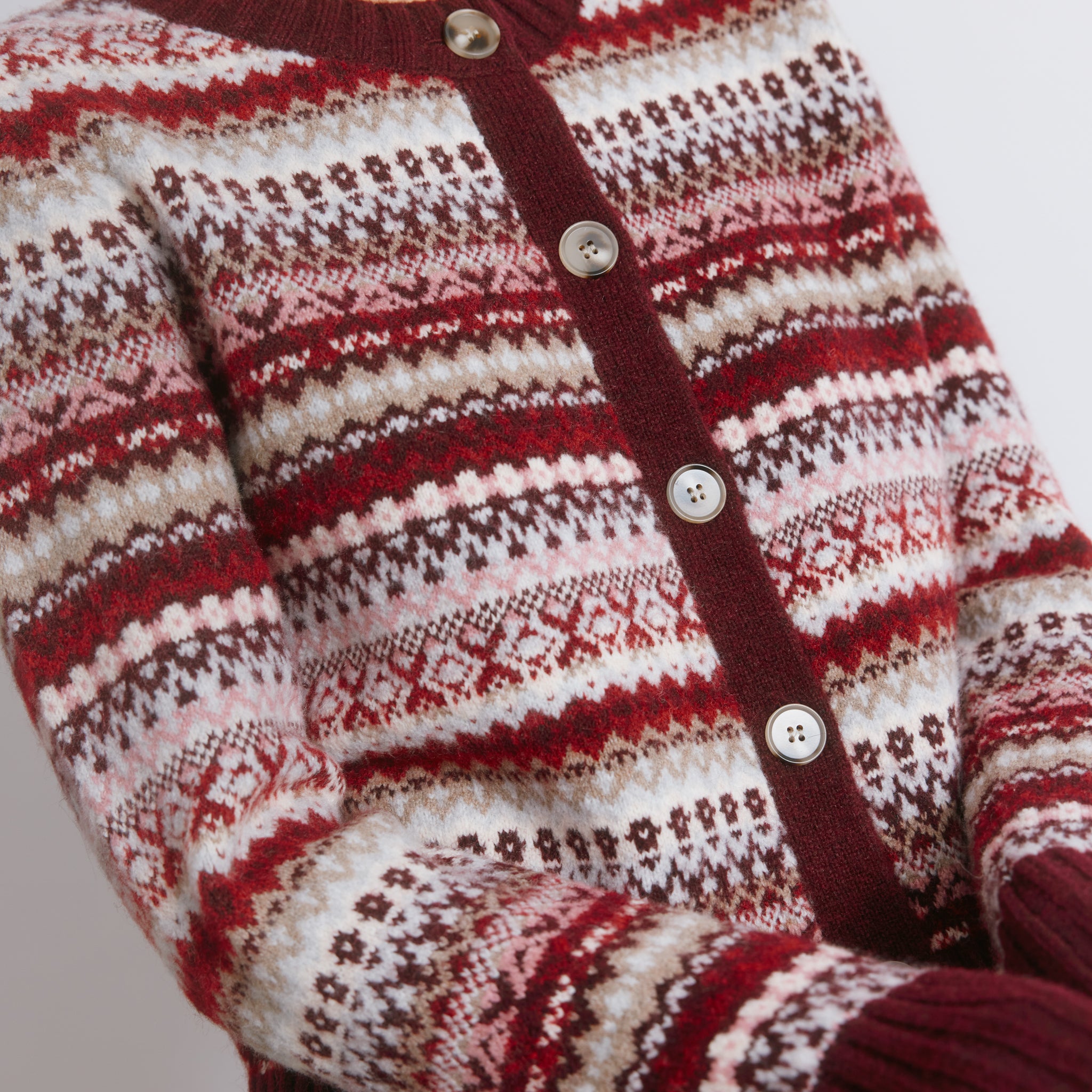 Burgundy Fair Isle Cropped Cardigan