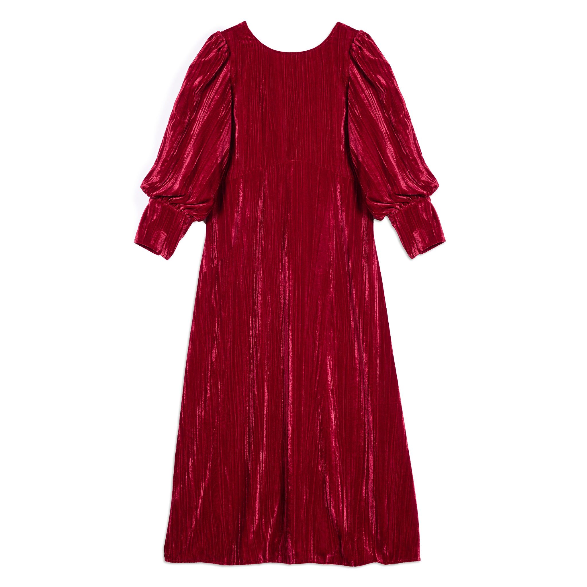 Crushed Deep Red Velvet Midi Dress