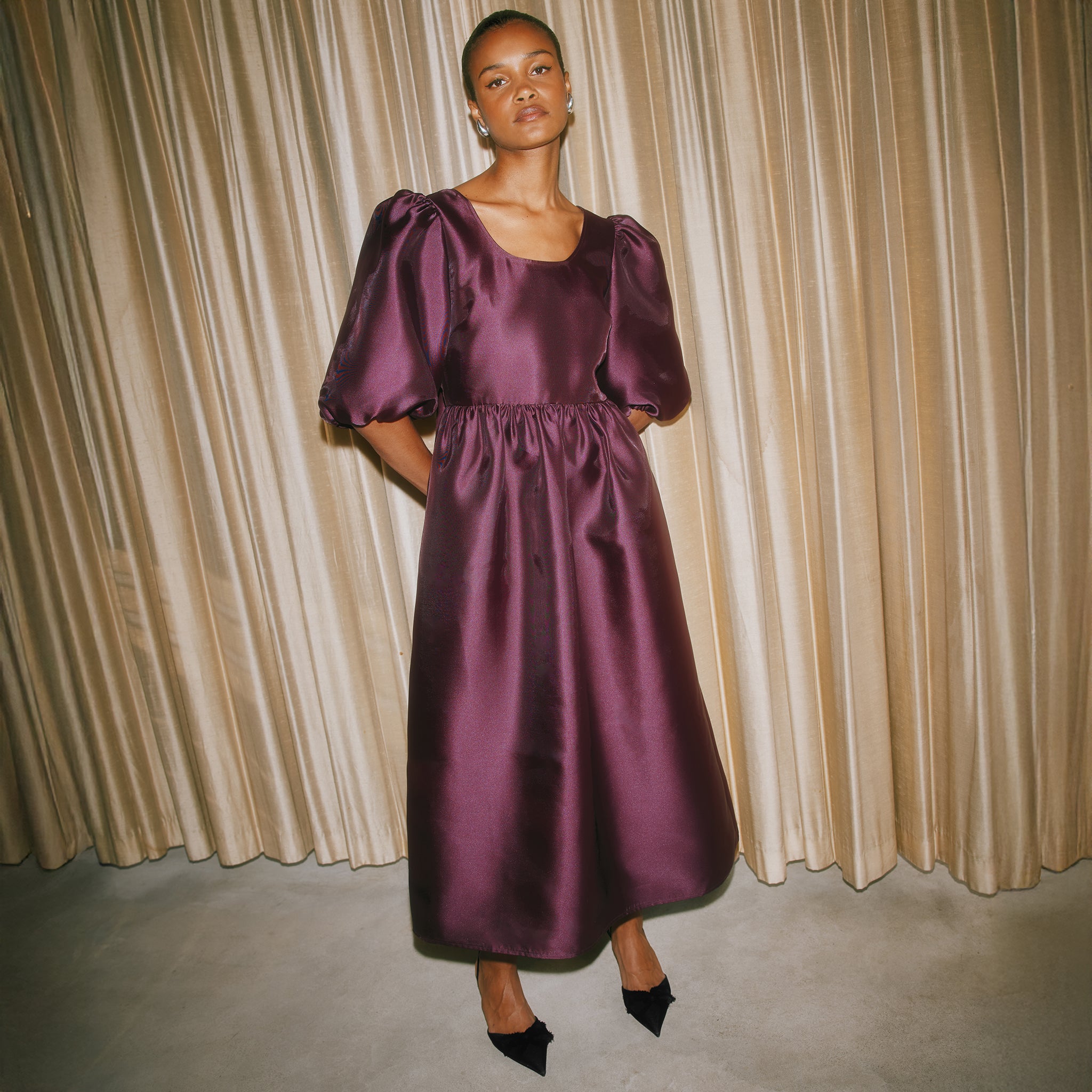 Volume Sleeve Taffeta Dress