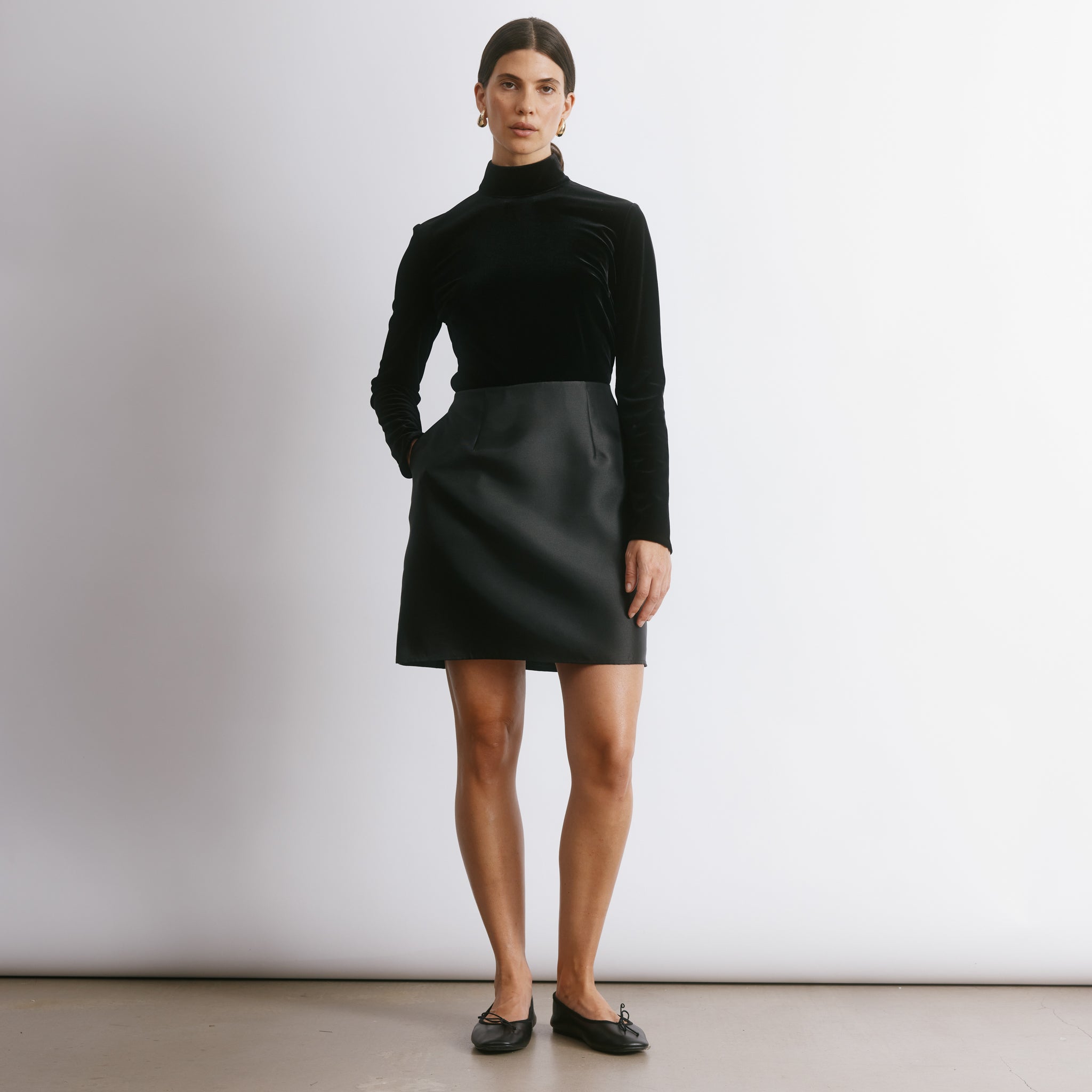 Velvet & Taffeta Funnel Neck short Dress