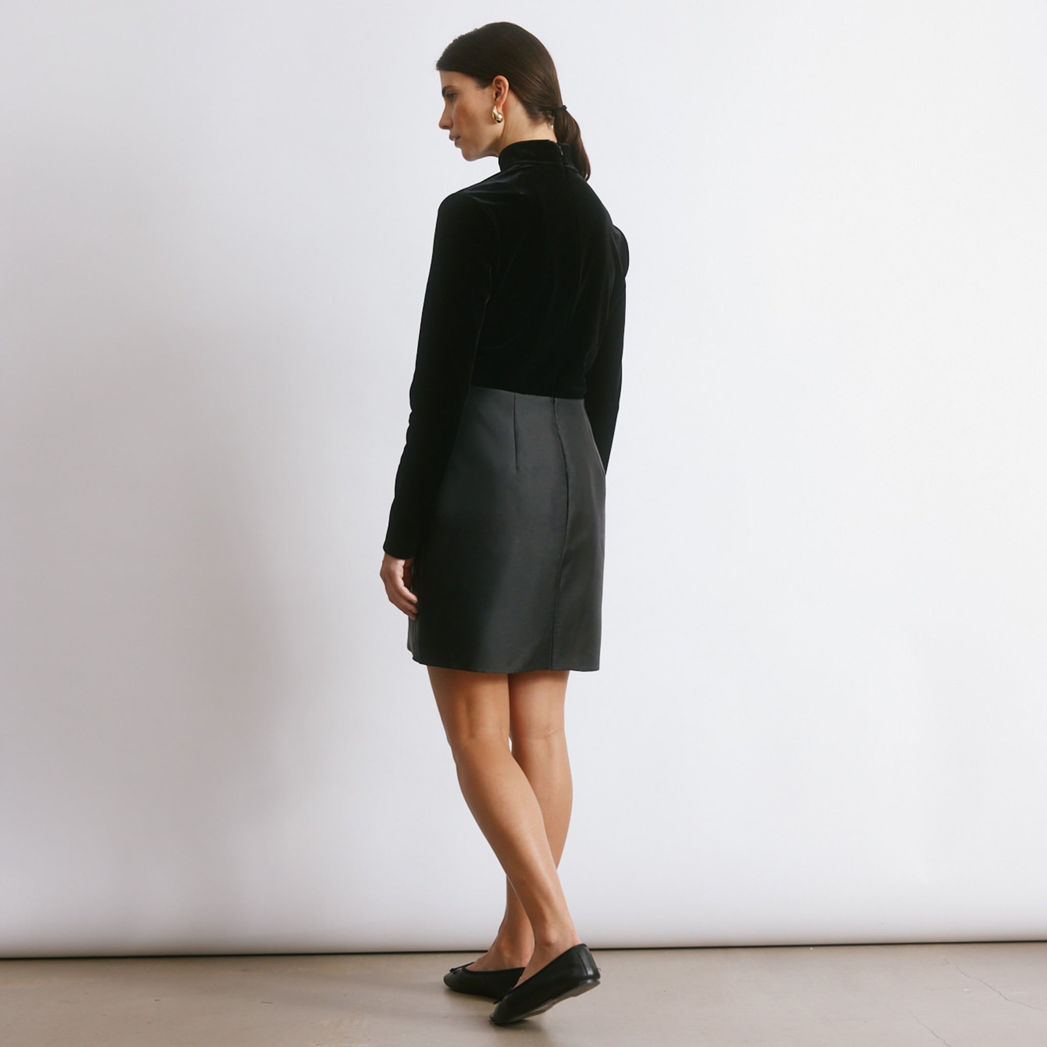 Velvet & Taffeta Funnel Neck short Dress