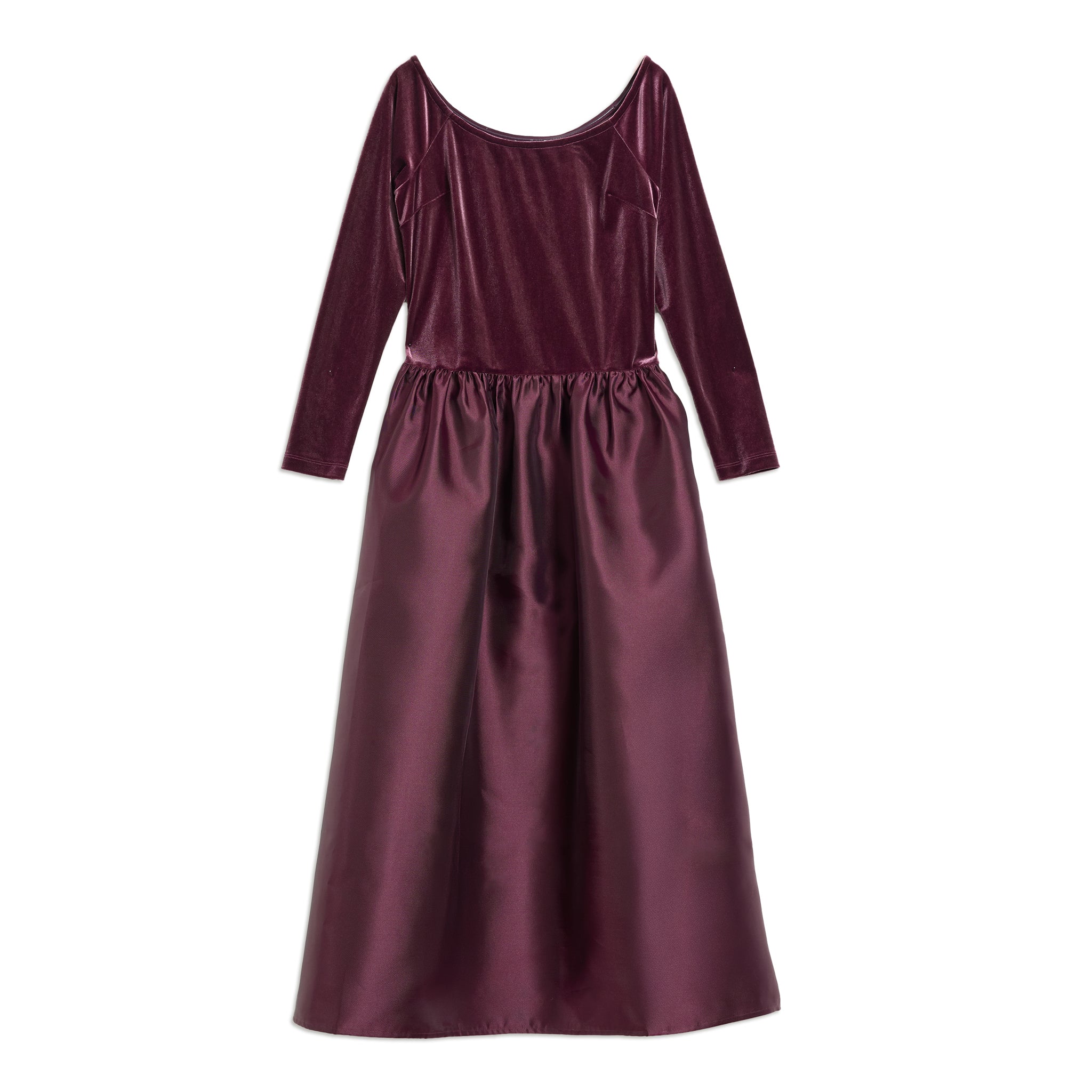 Burgundy Velvet & Taffeta Bardot Dress