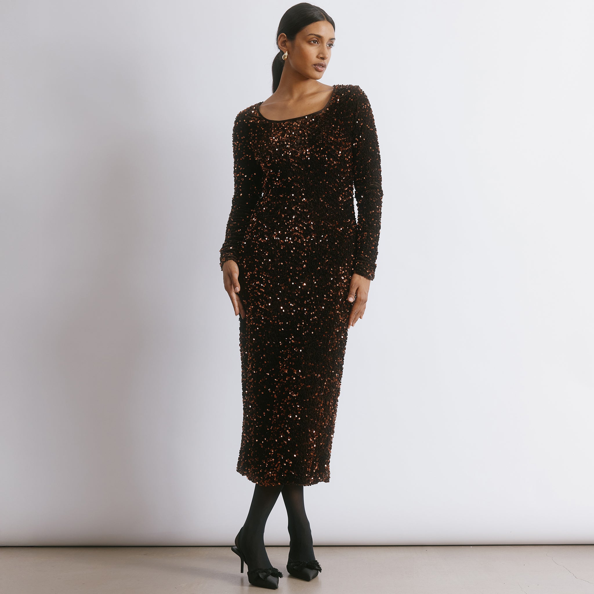 Velvet & Sequin Square Neck Dress