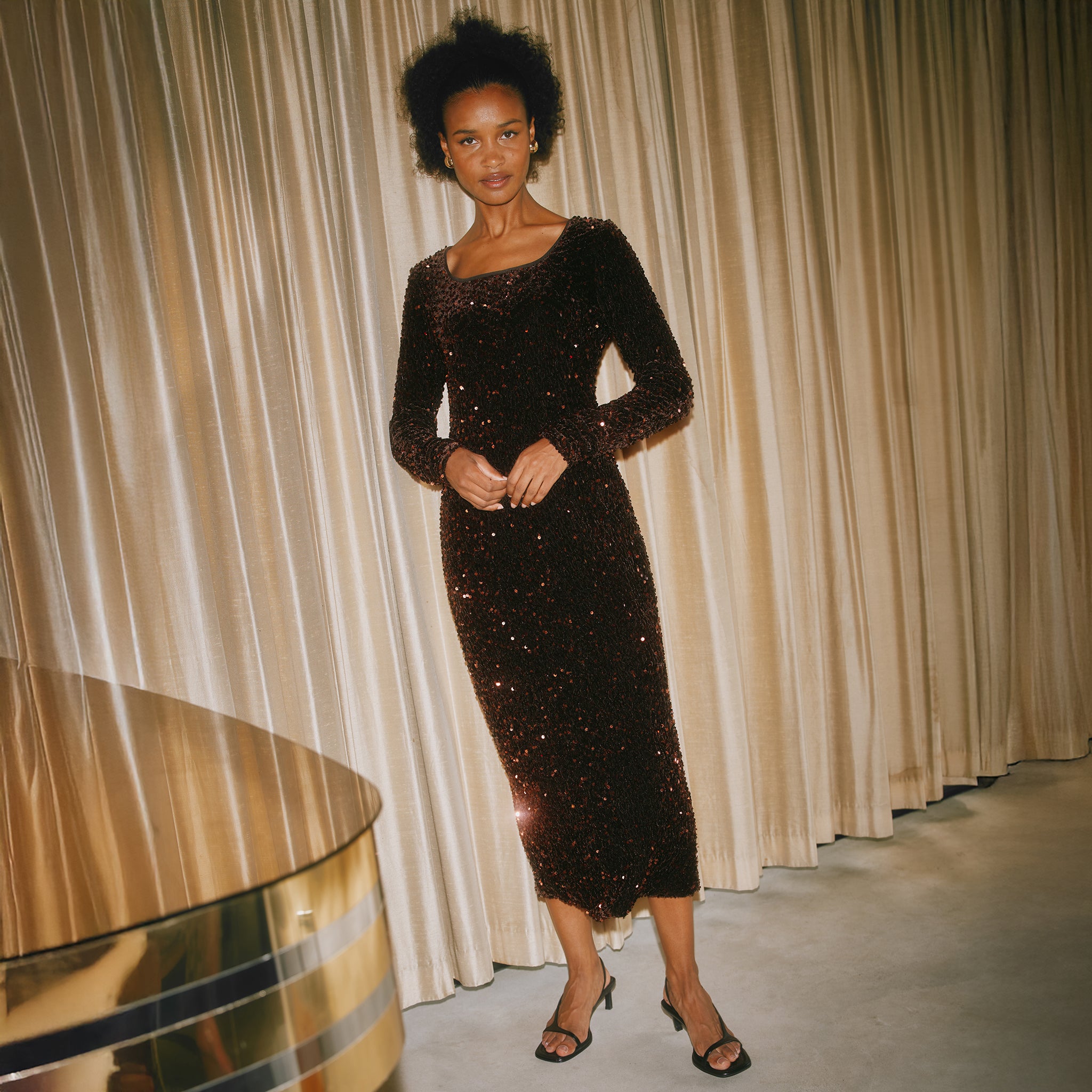 Velvet & Sequin Square Neck Dress