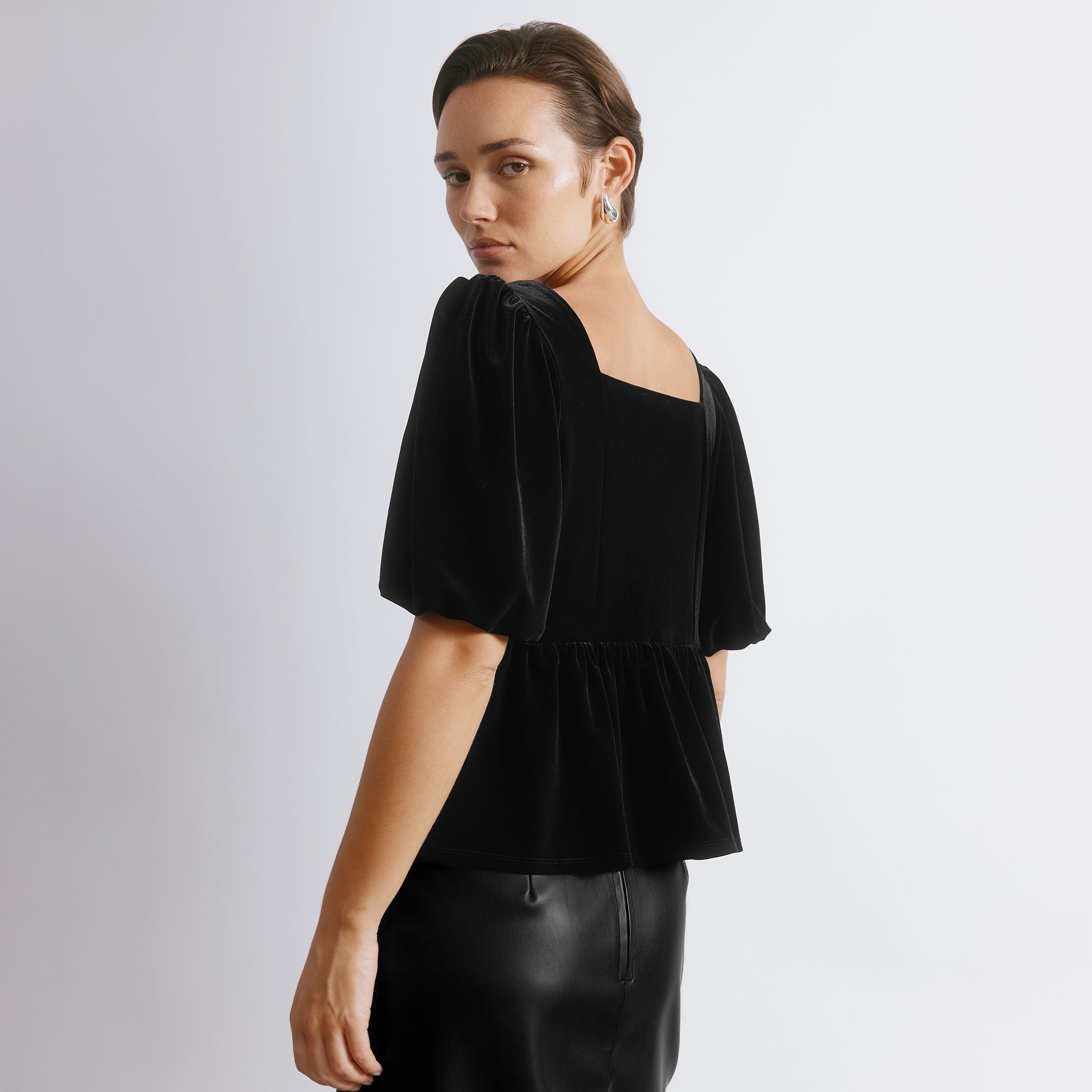 Diamante Velvet Puff Sleeve Top