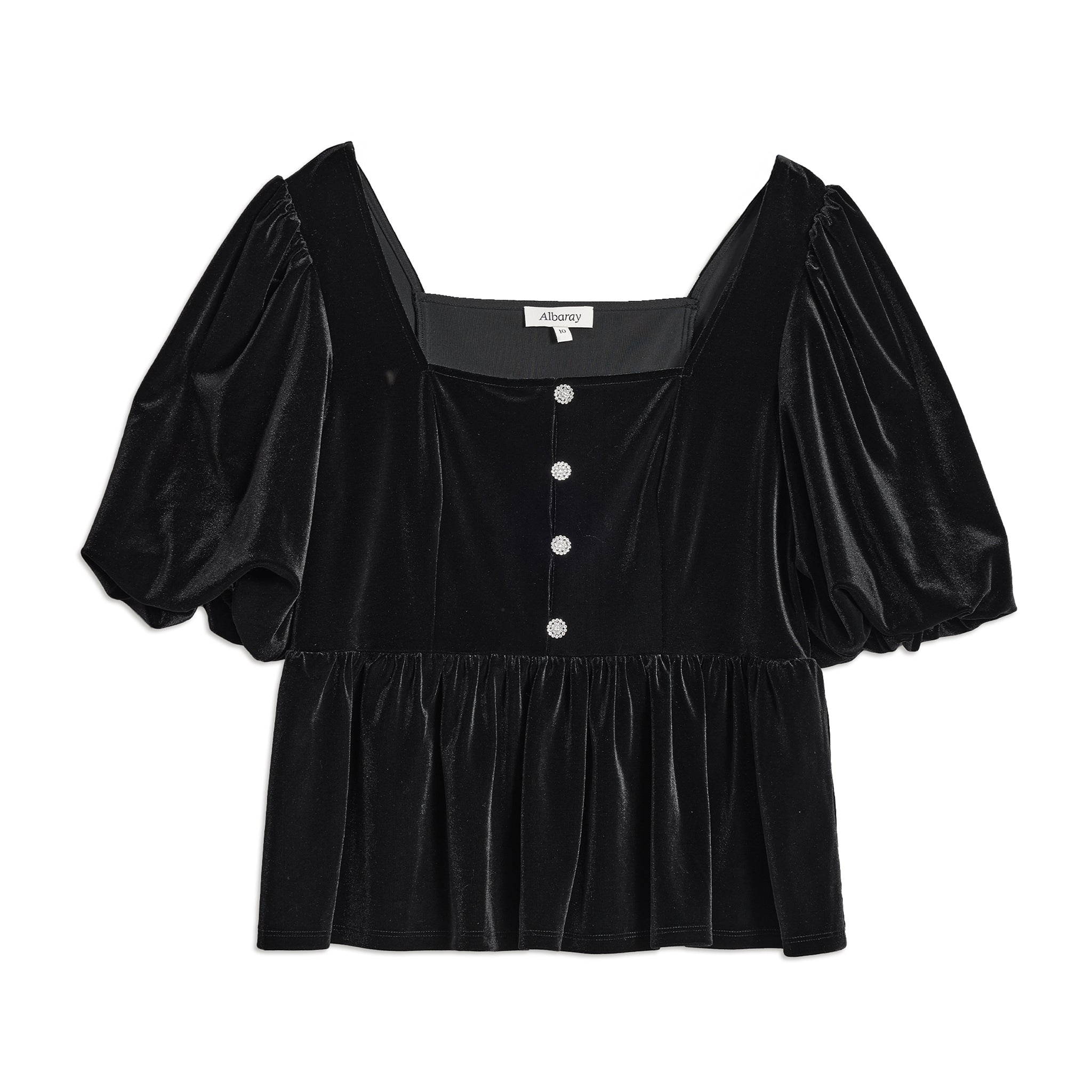 Diamante Velvet Puff Sleeve Top