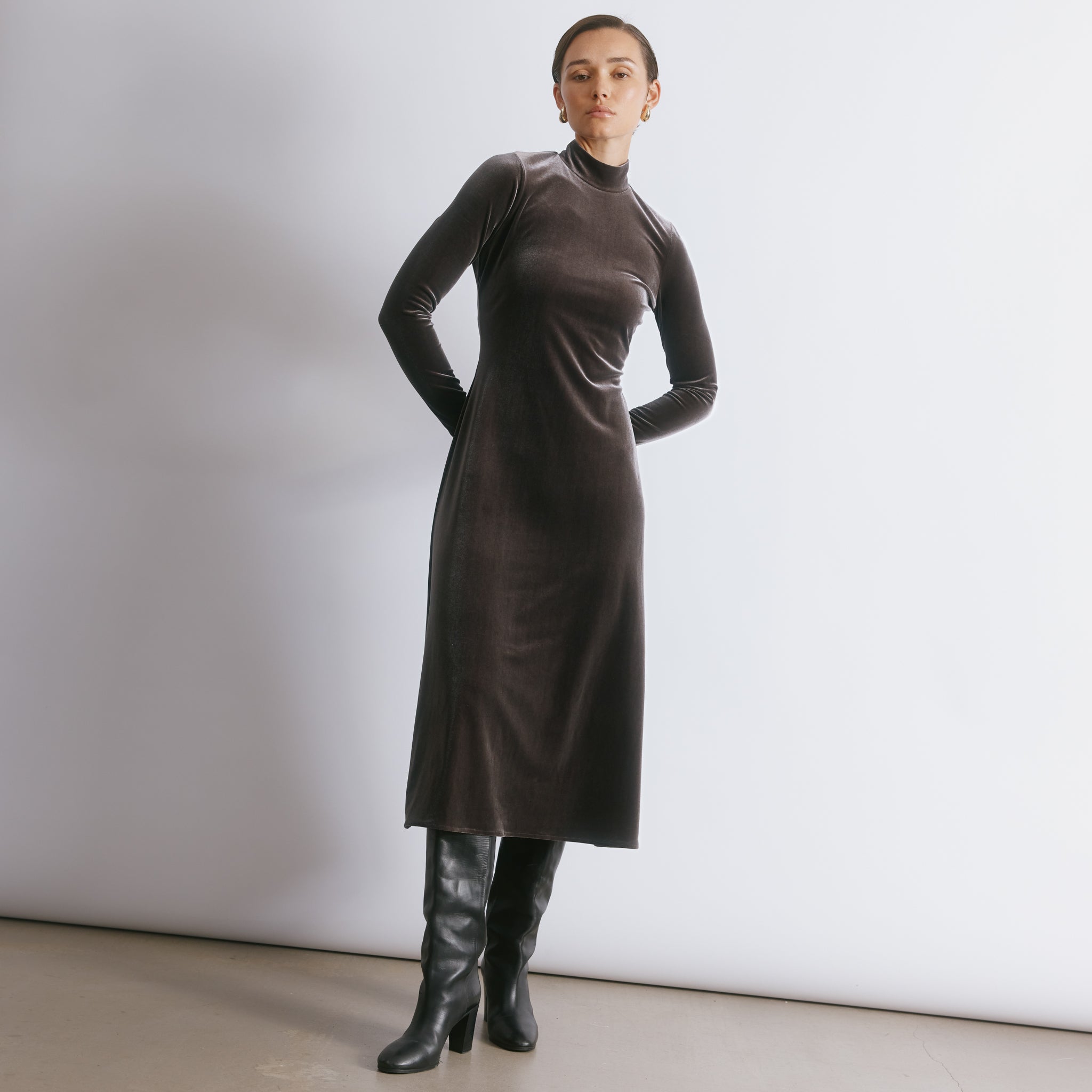 Velvet Funnel Neck Maxi Dress