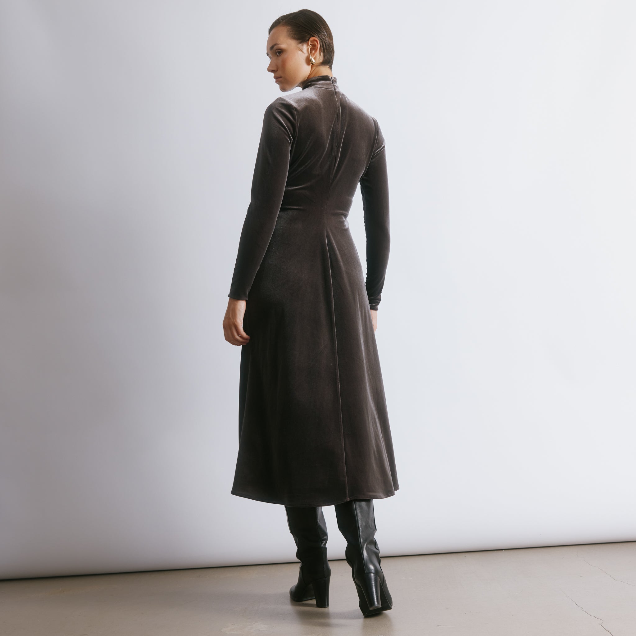 Velvet Funnel Neck Maxi Dress