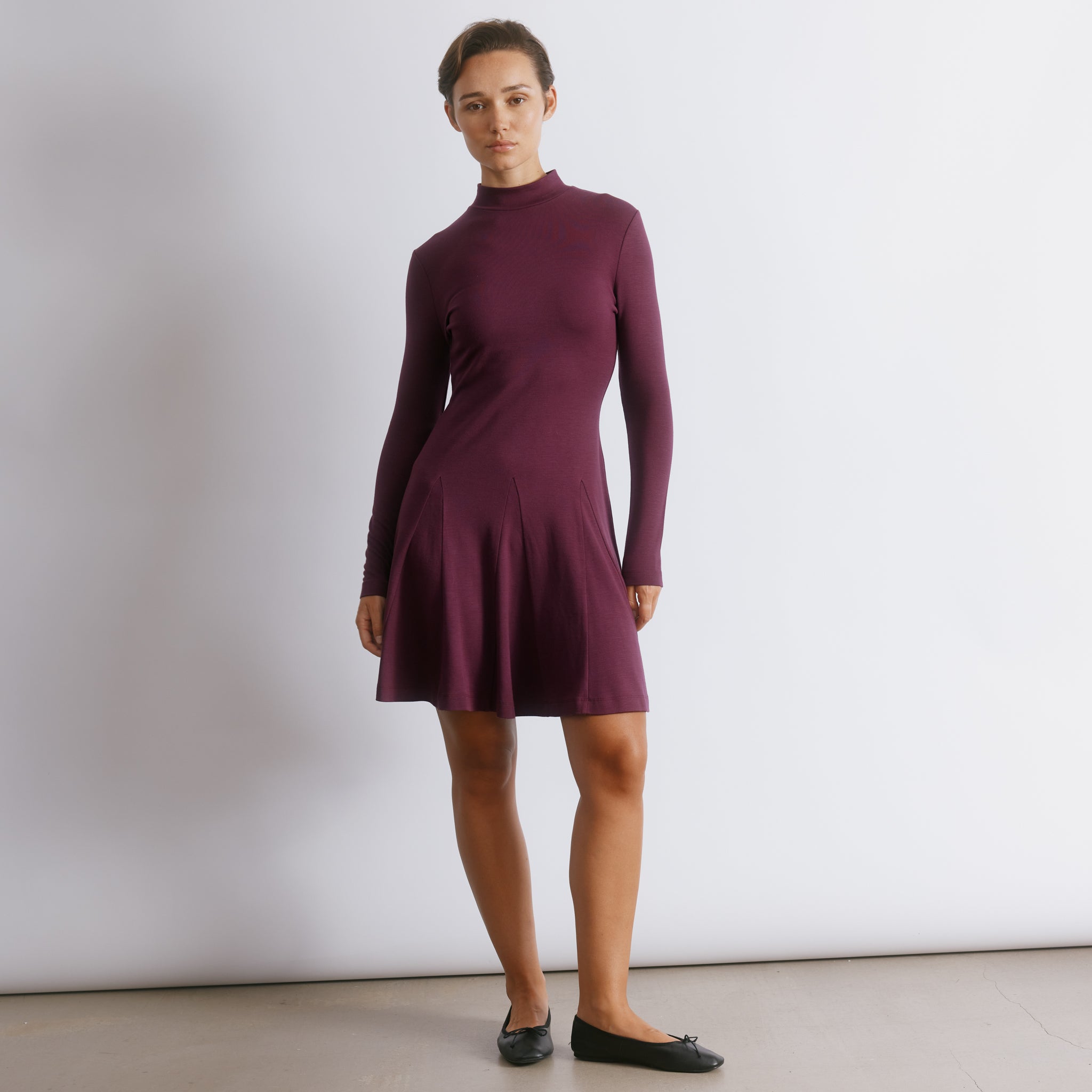 Burgundy Short Godet Dress