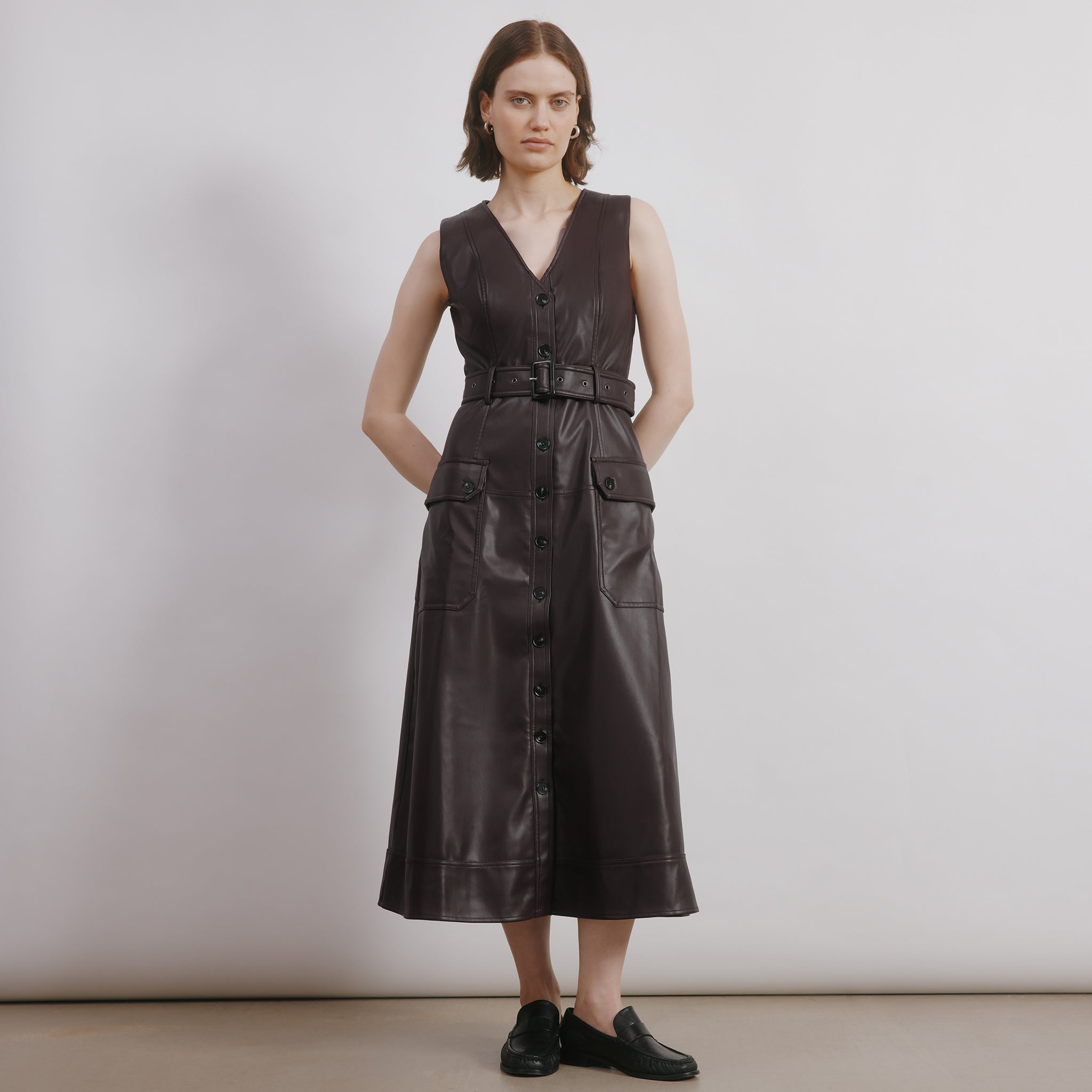 Faux Leather Belted Dress