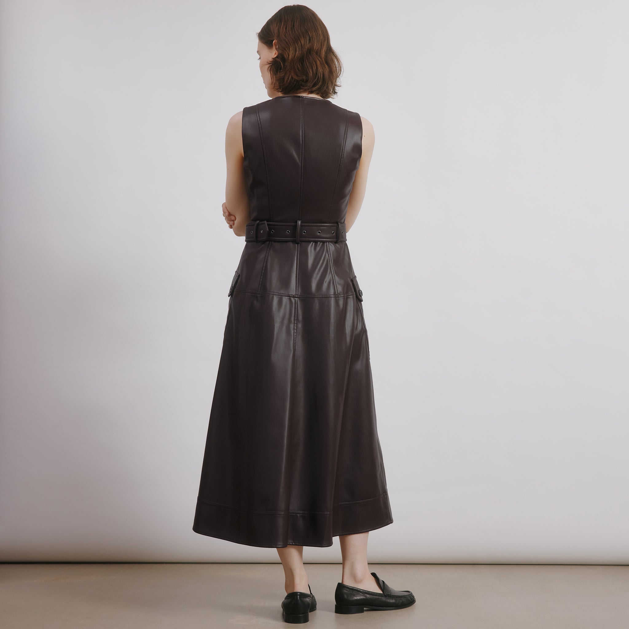 Faux Leather Belted Dress