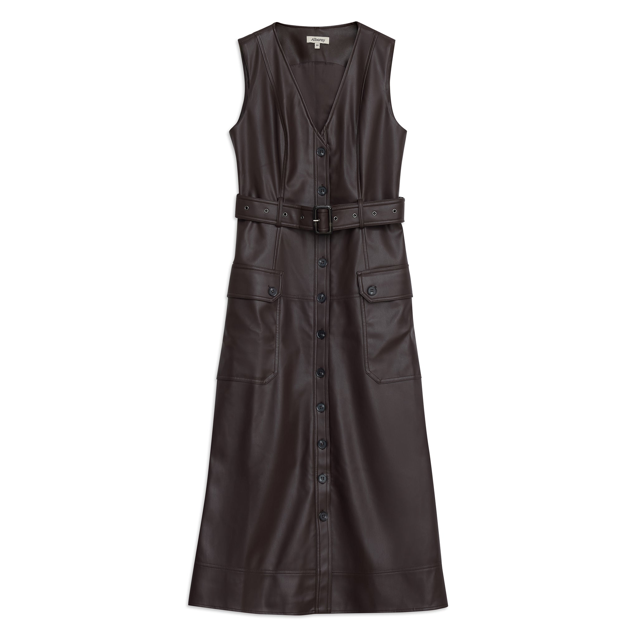 Faux Leather Belted Dress