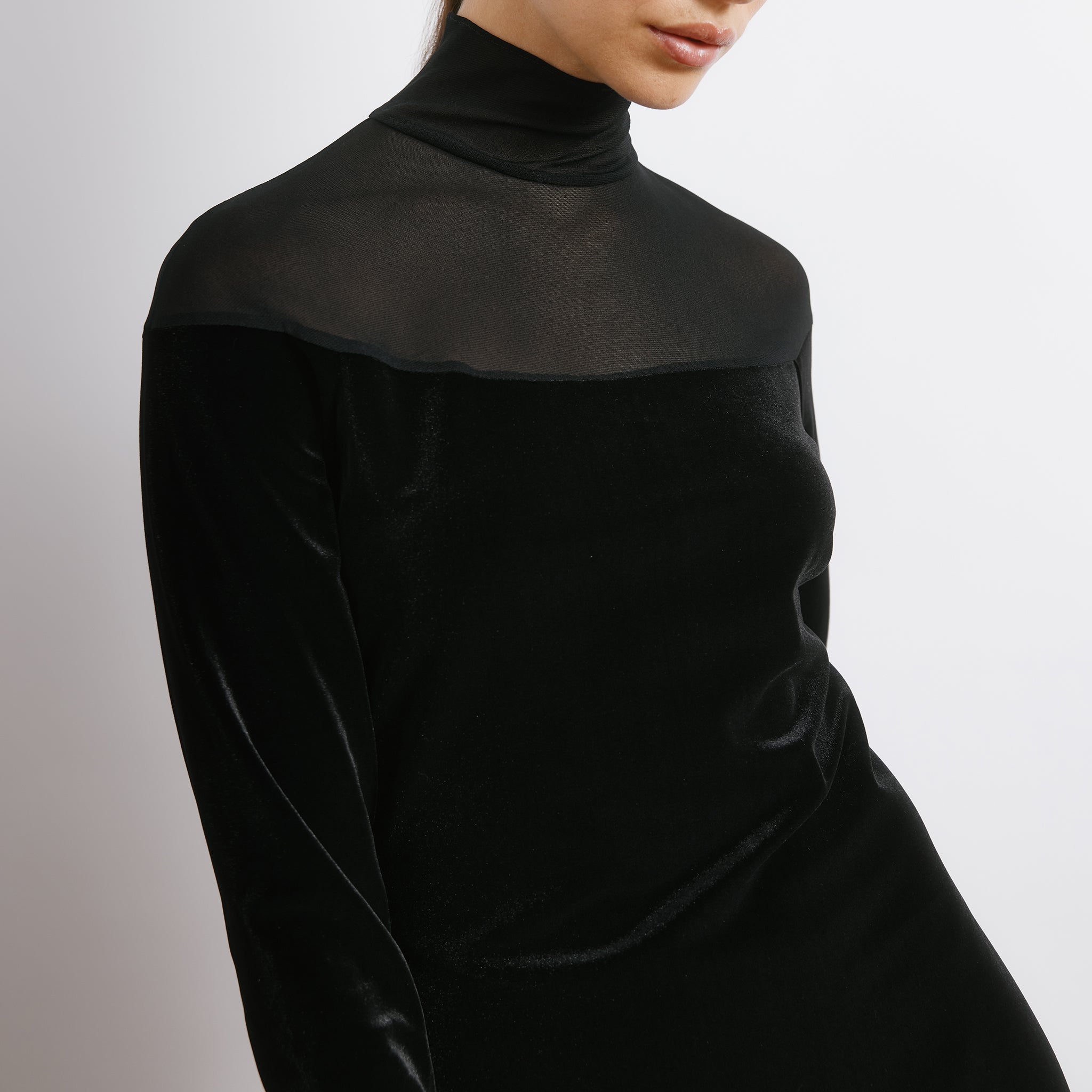 Black Mesh & Velvet Midi Dress