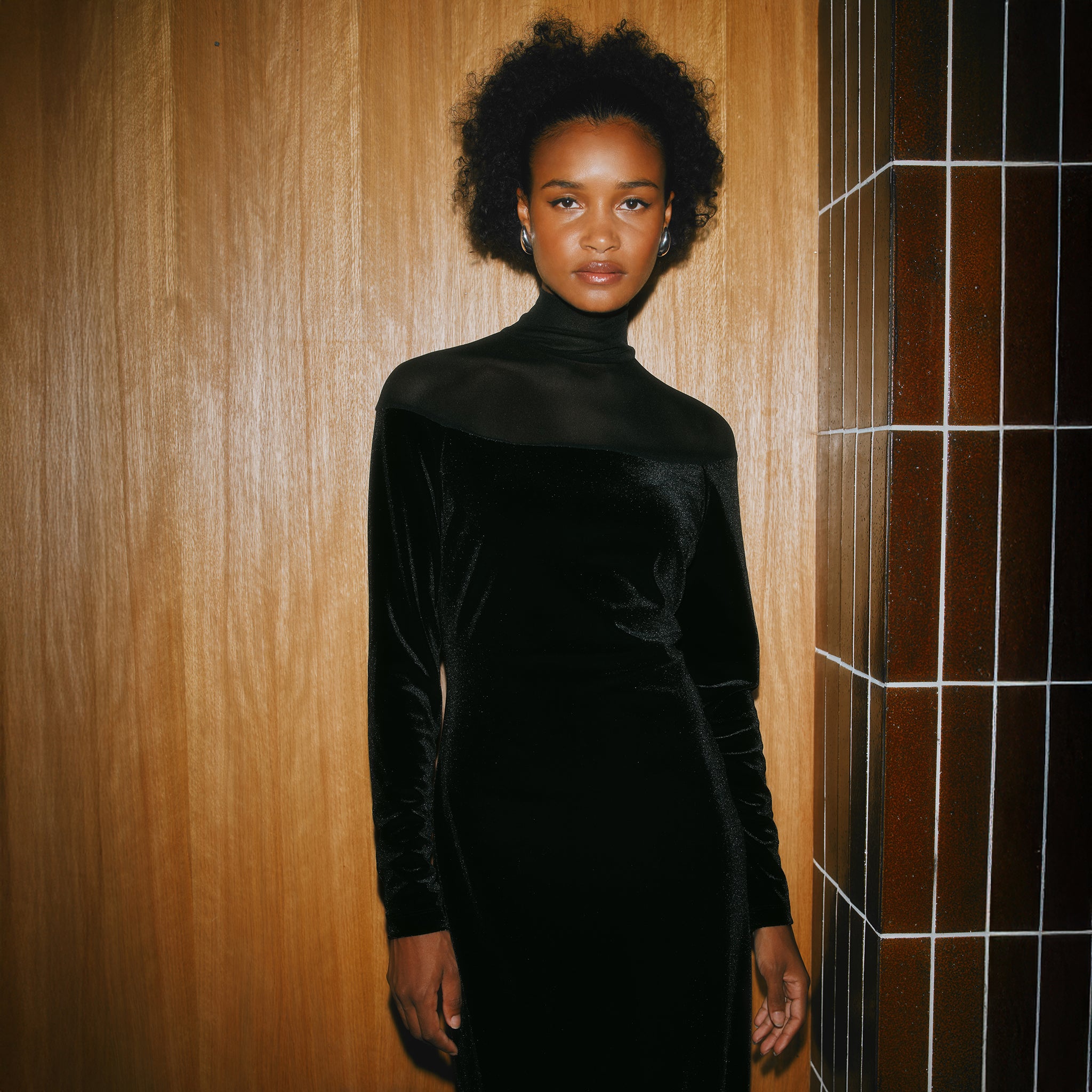 Black Mesh & Velvet Midi Dress