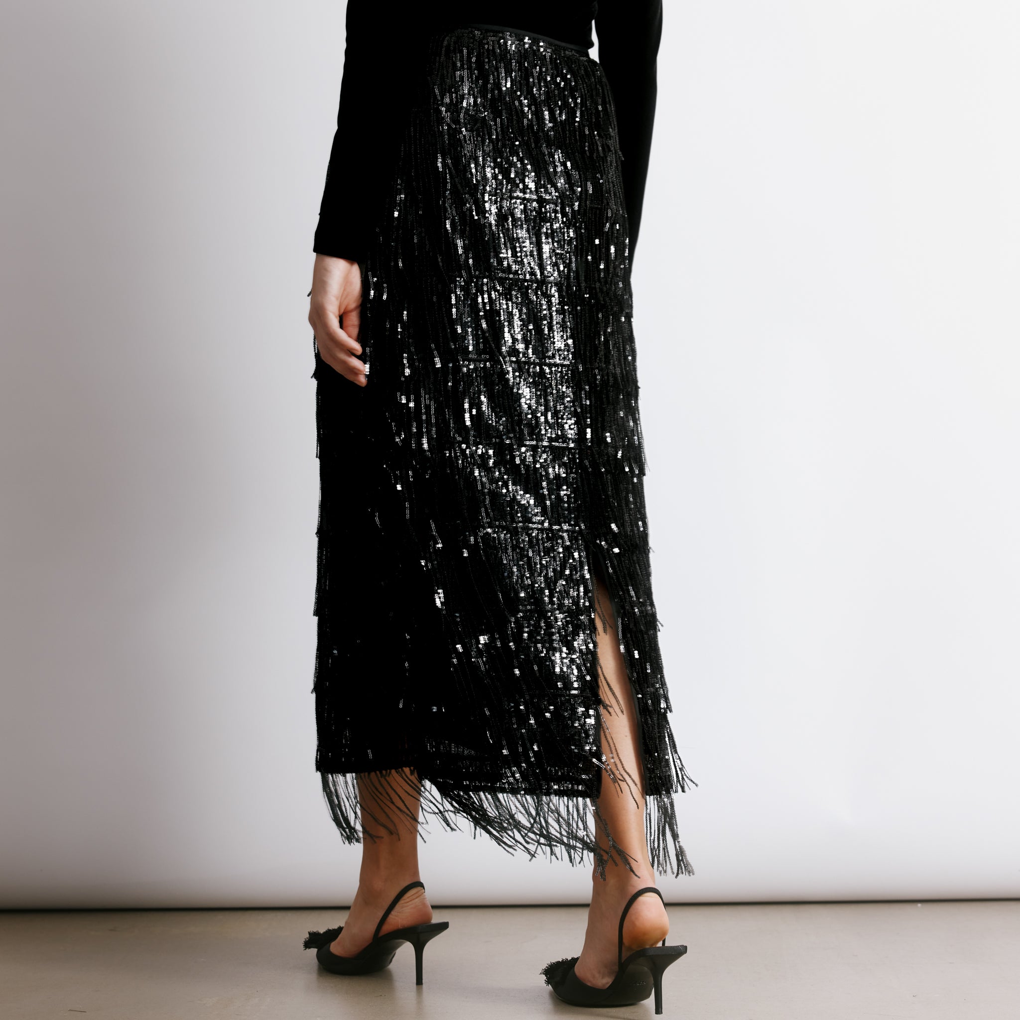Sequin Fringe Pencil Skirt