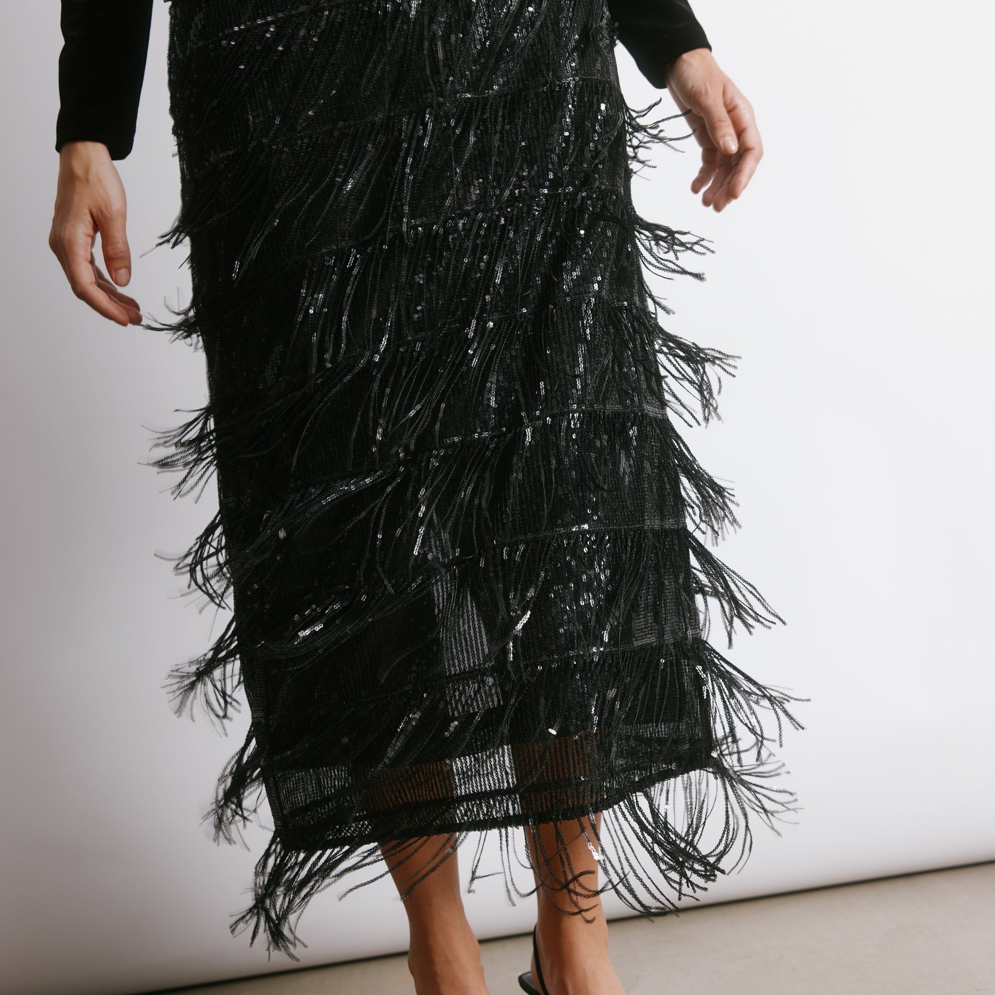 Sequin Fringe Pencil Skirt