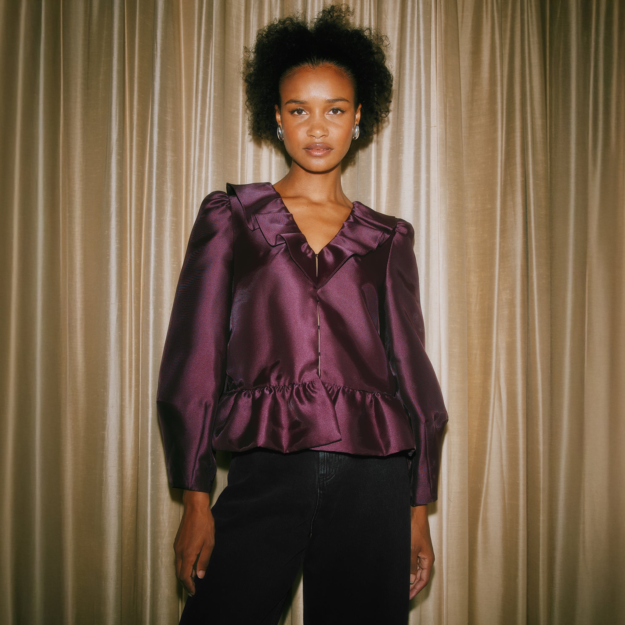 Burgundy Ruffle Taffeta Top