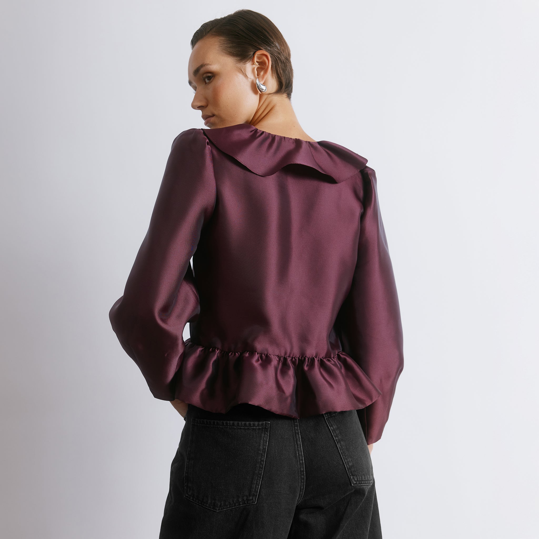 Burgundy Ruffle Taffeta Top