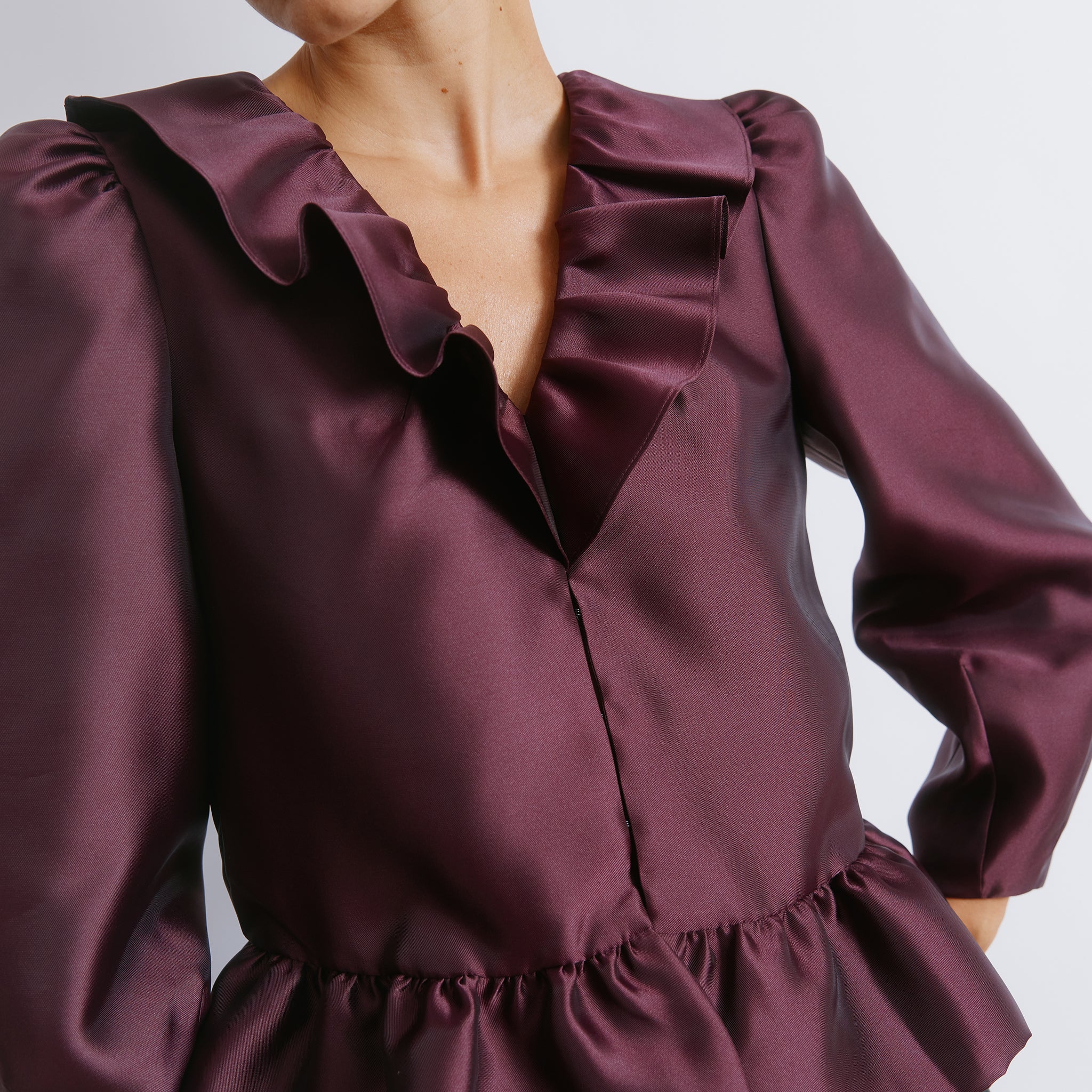 Burgundy Ruffle Taffeta Top