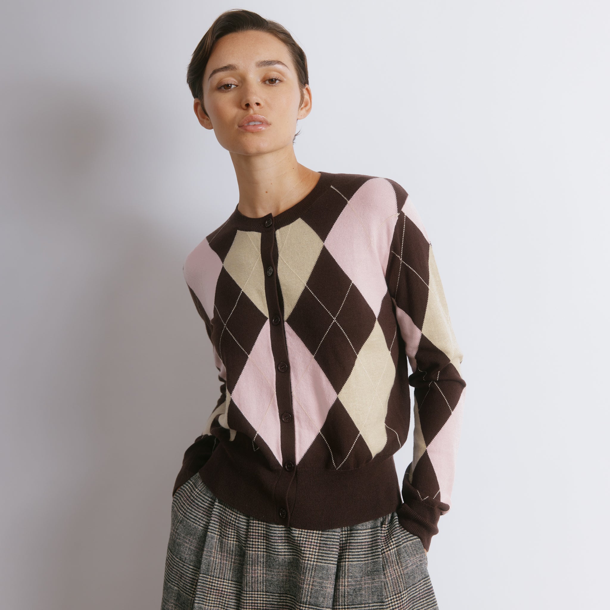Pink Argyle Cardigan