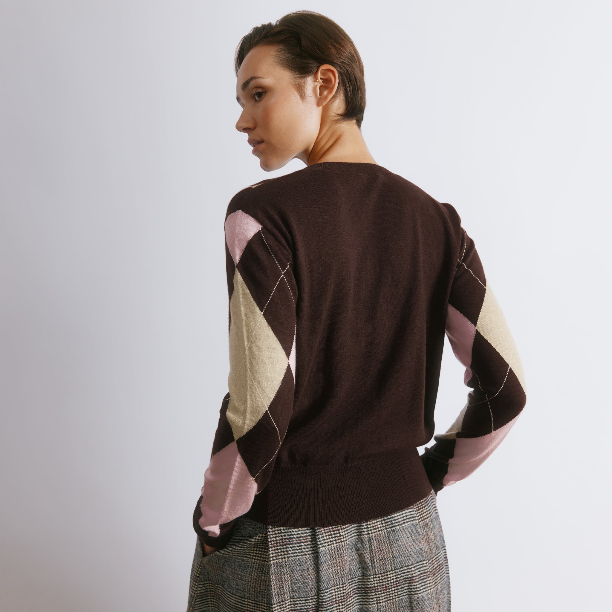 Pink Argyle Cardigan