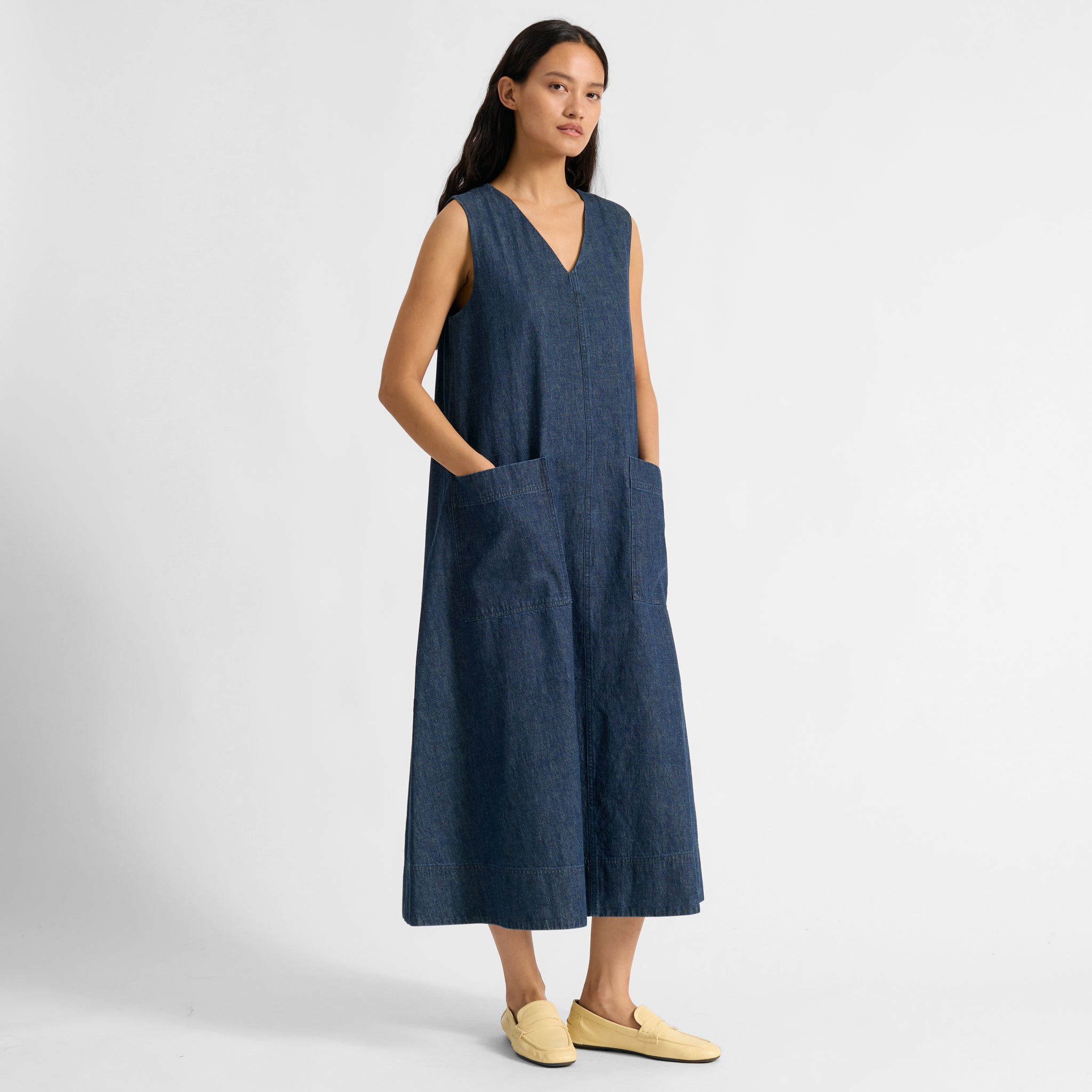 V Neck A Line Denim Dress