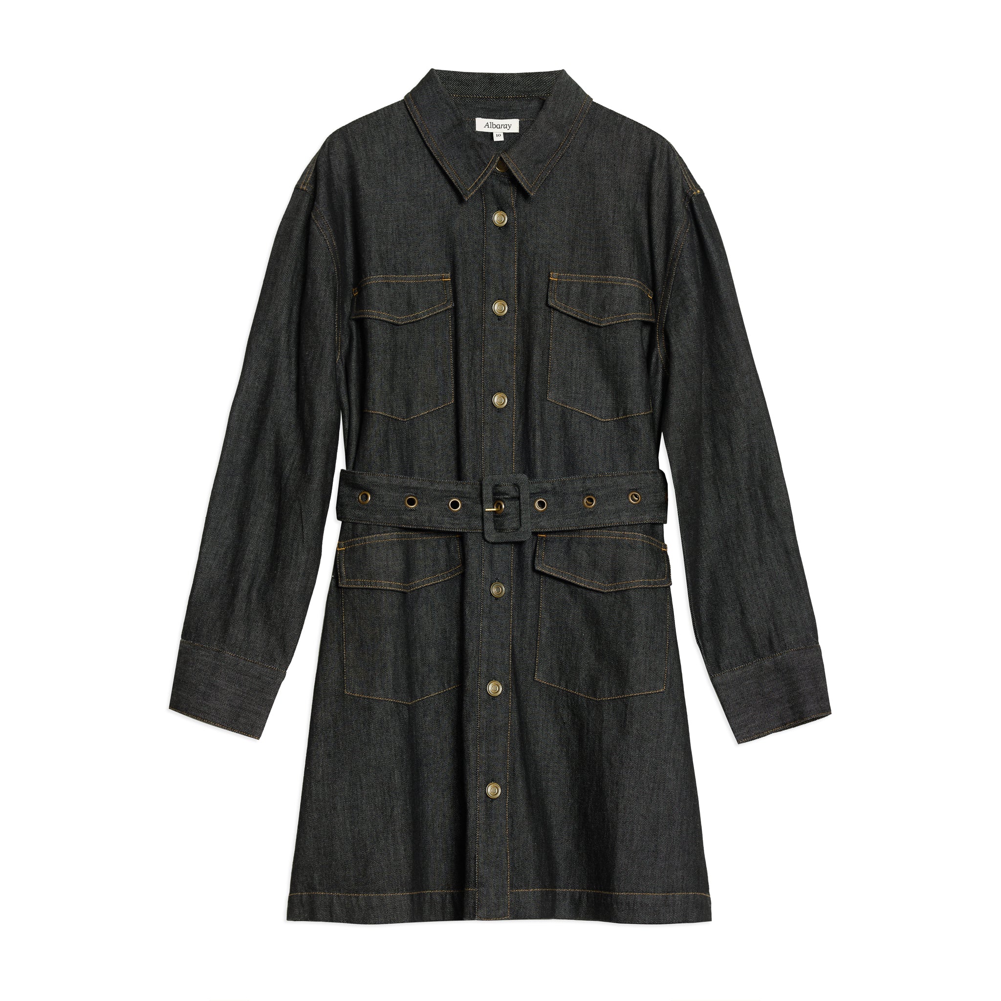 Black Belted Denim Short Dress