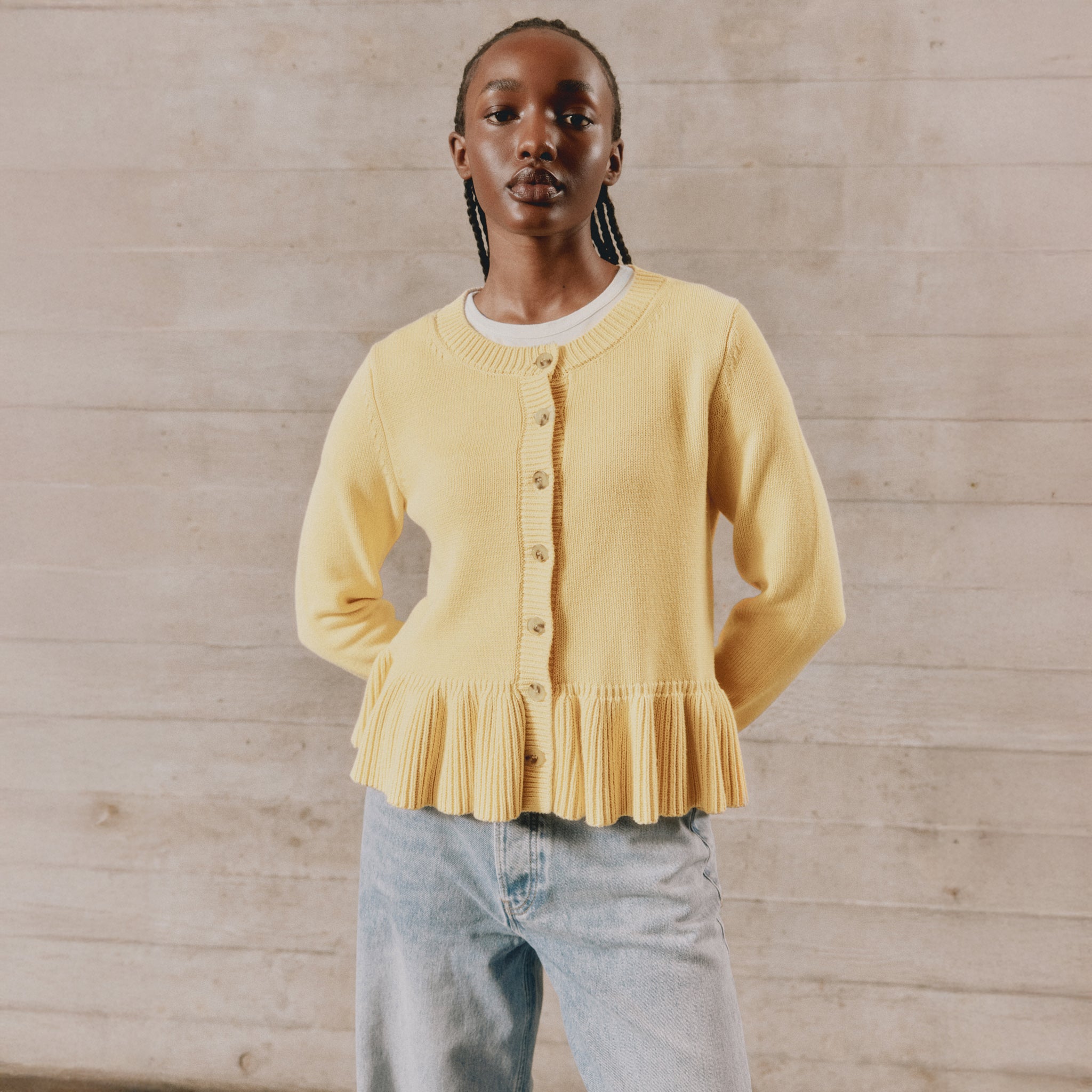 Butter Yellow Peplum Cotton Cardigan