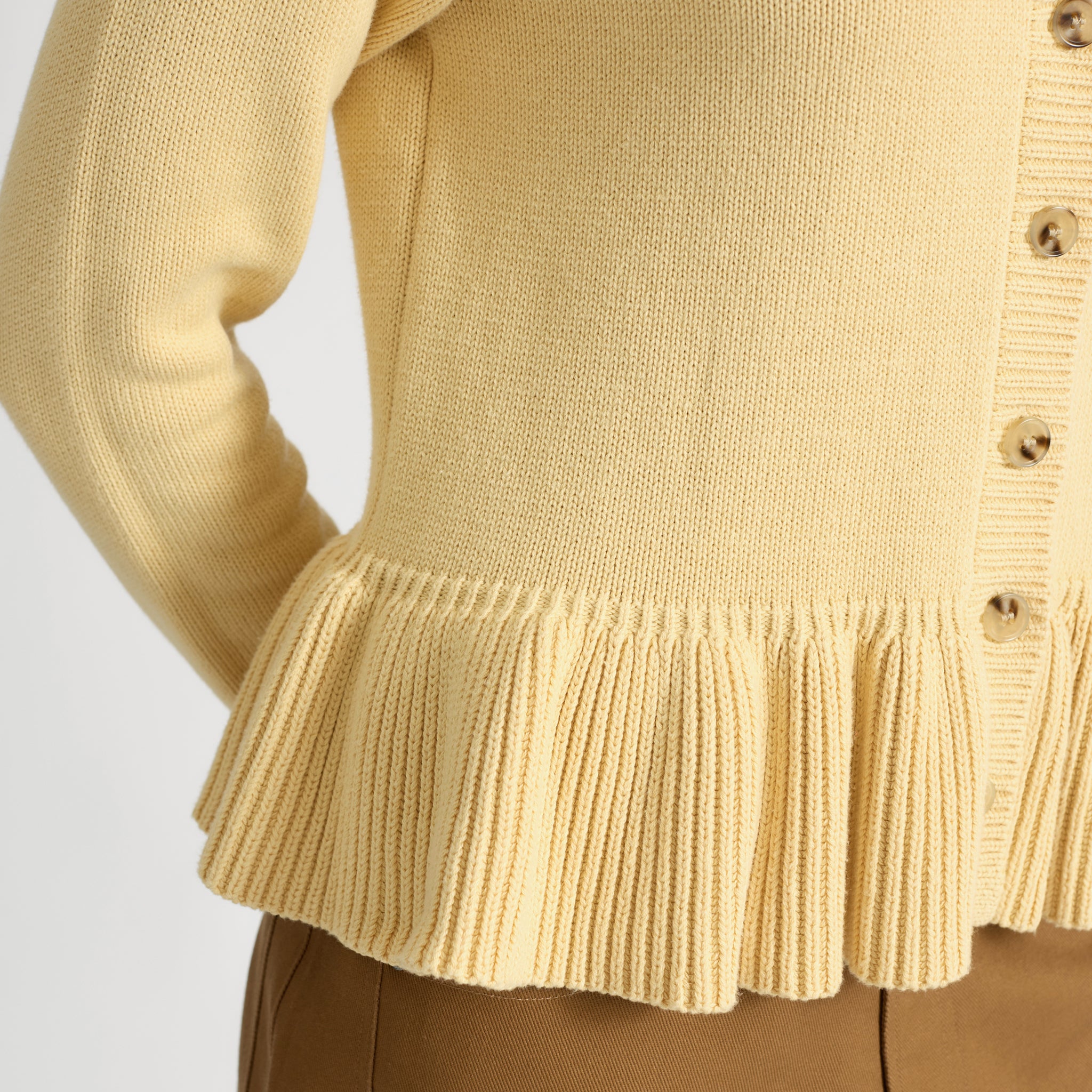 Butter Yellow Peplum Cotton Cardigan