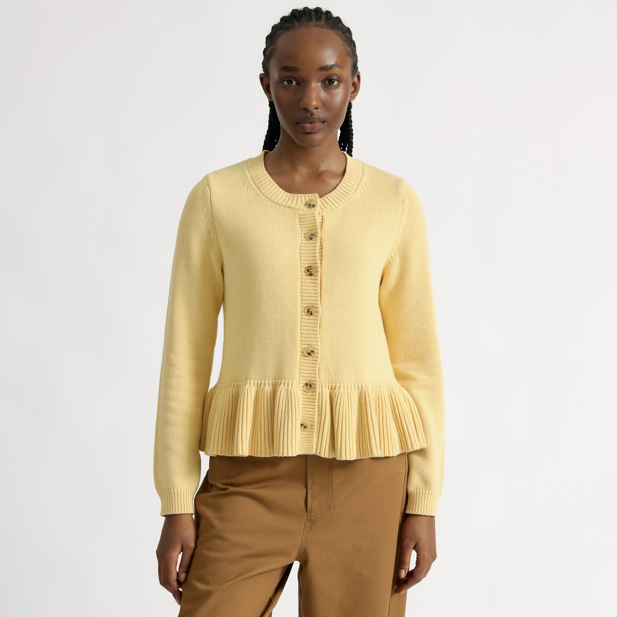 Butter Yellow Peplum Cotton Cardigan