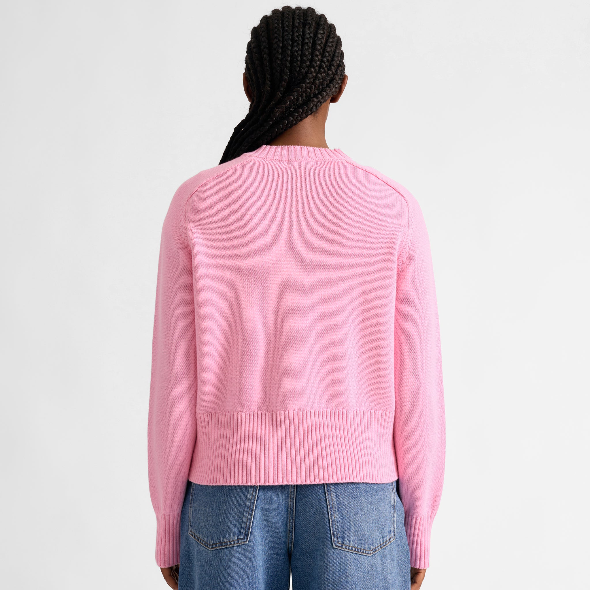 Pink Cotton Crew Neck Cardigan