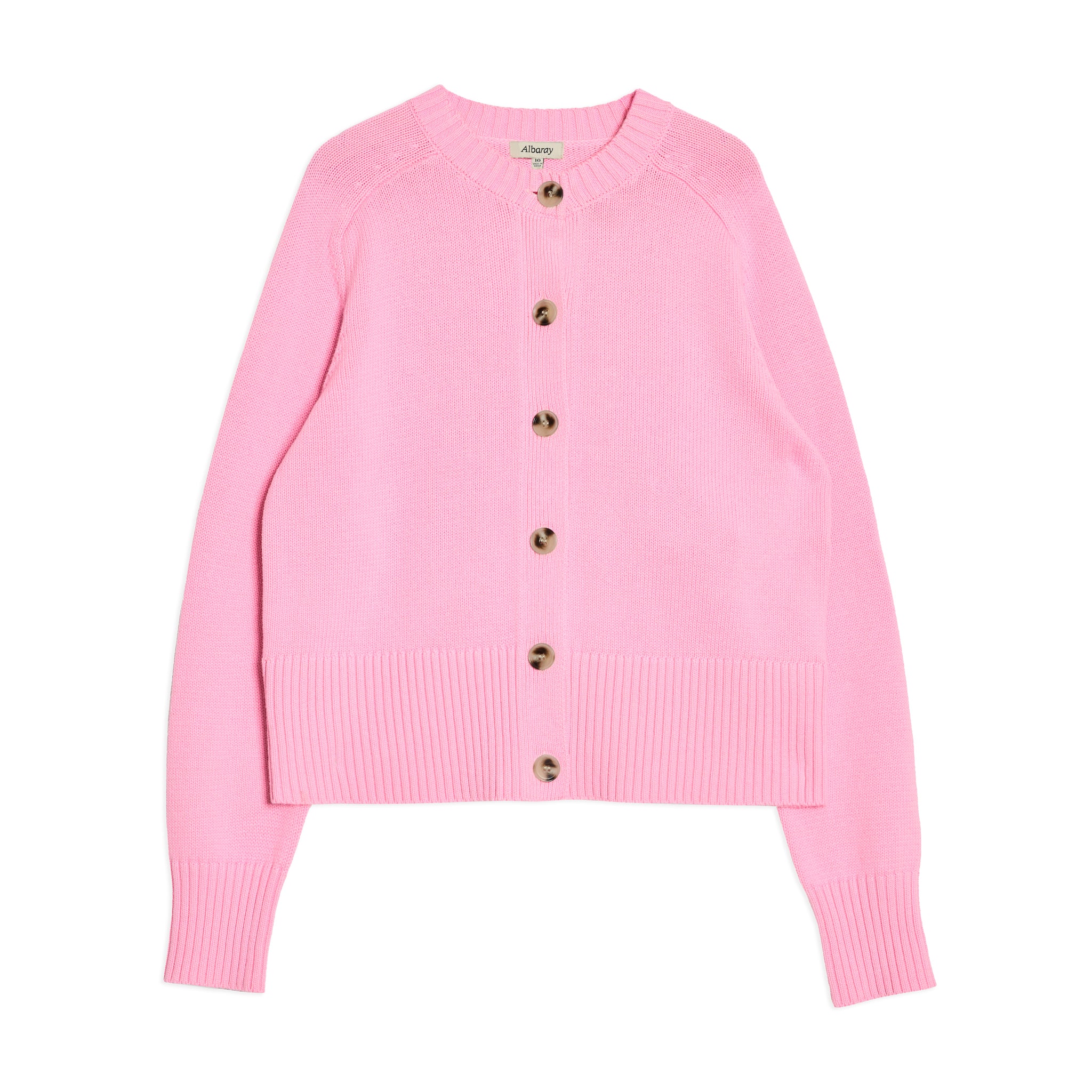 Pink Cotton Crew Neck Cardigan